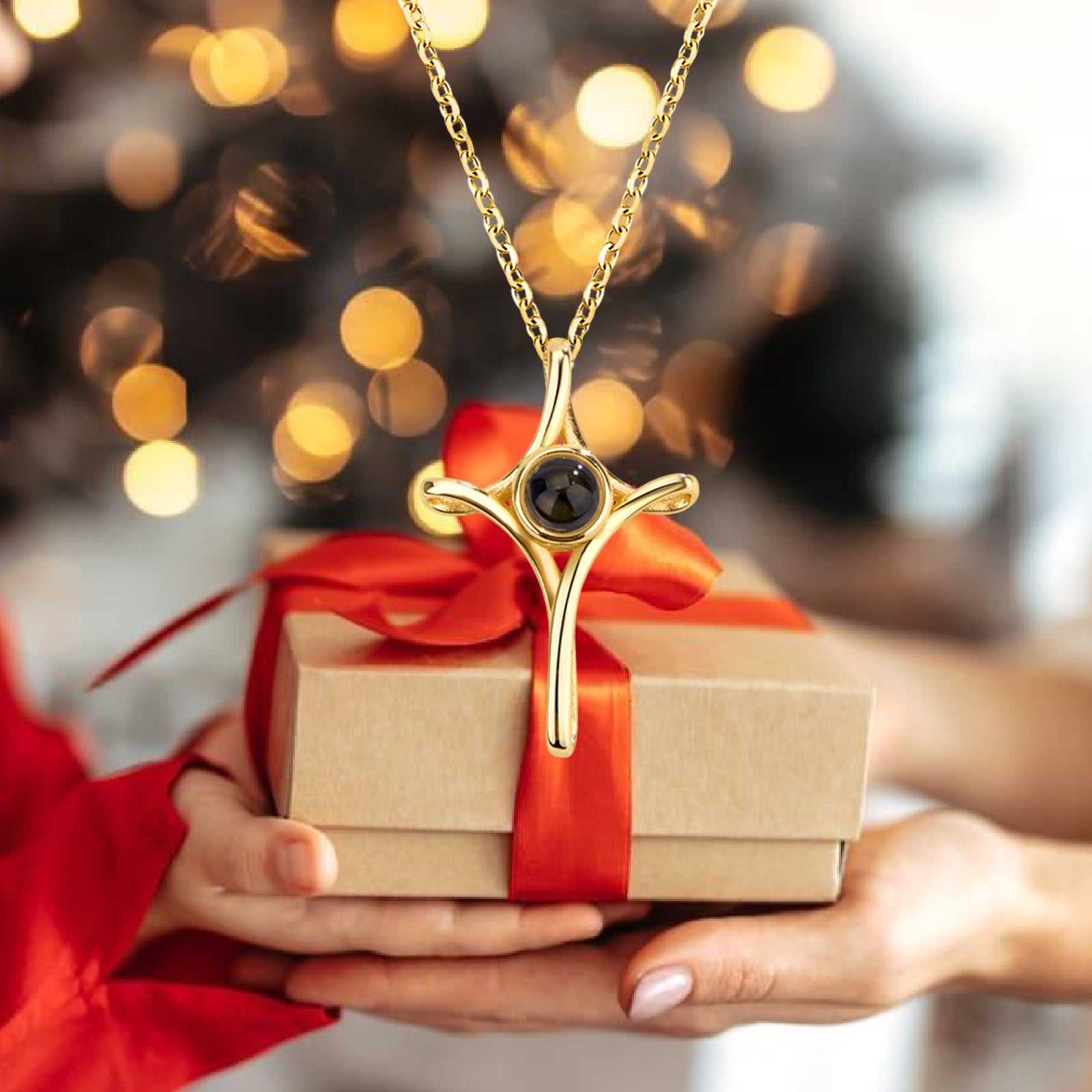 14K Gold Personalized Projection & Cross Necklace for Women