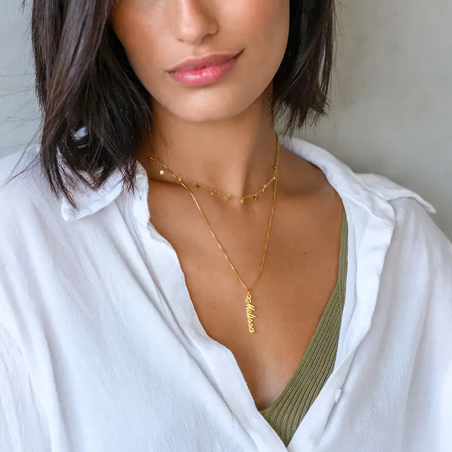 14K Gold Personalized Vertical Nameplate Necklace