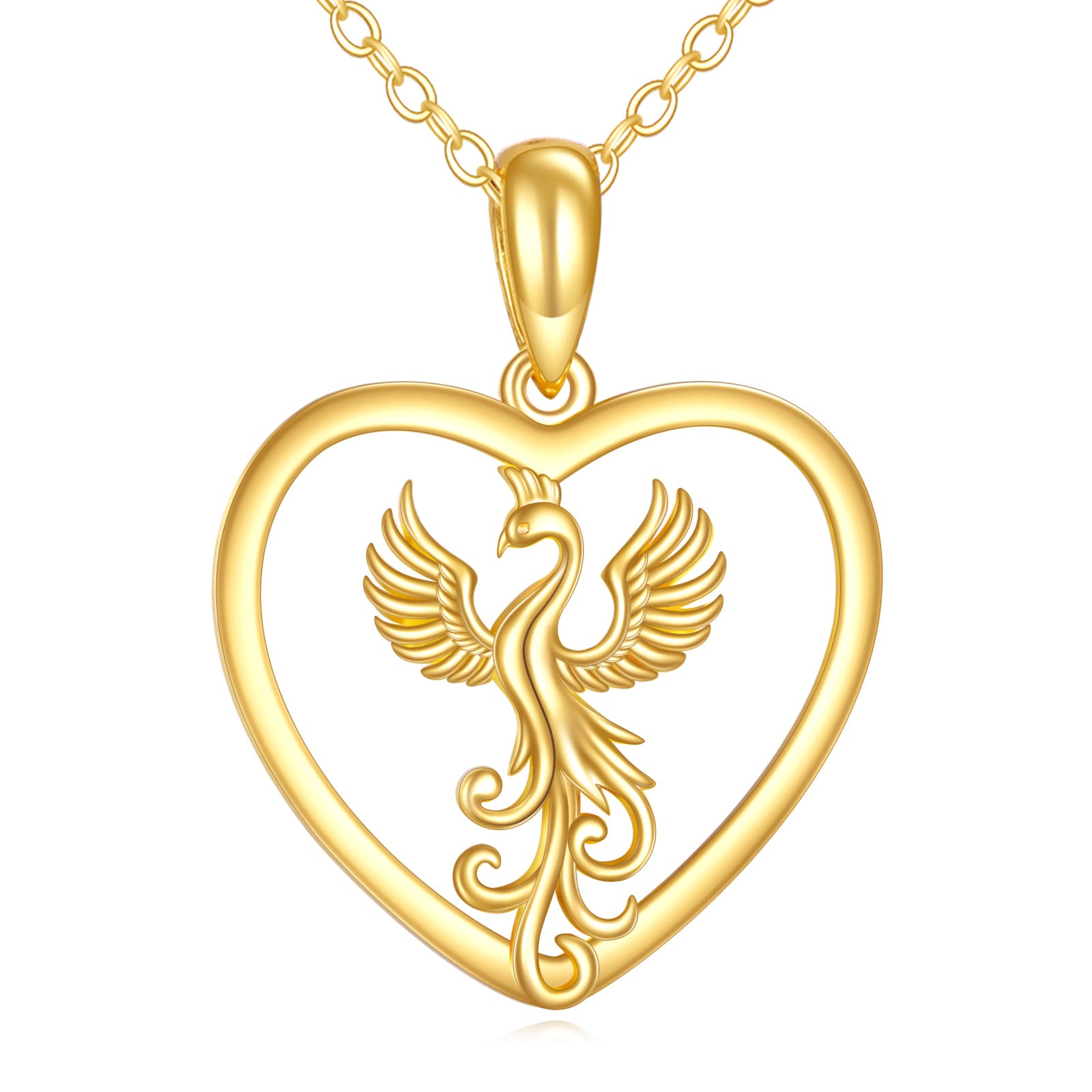 14K Gold Phoenix Heart Necklace for Women