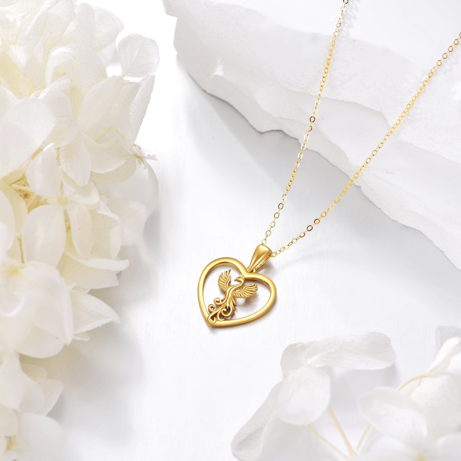 14K Gold Phoenix Heart Necklace for Women