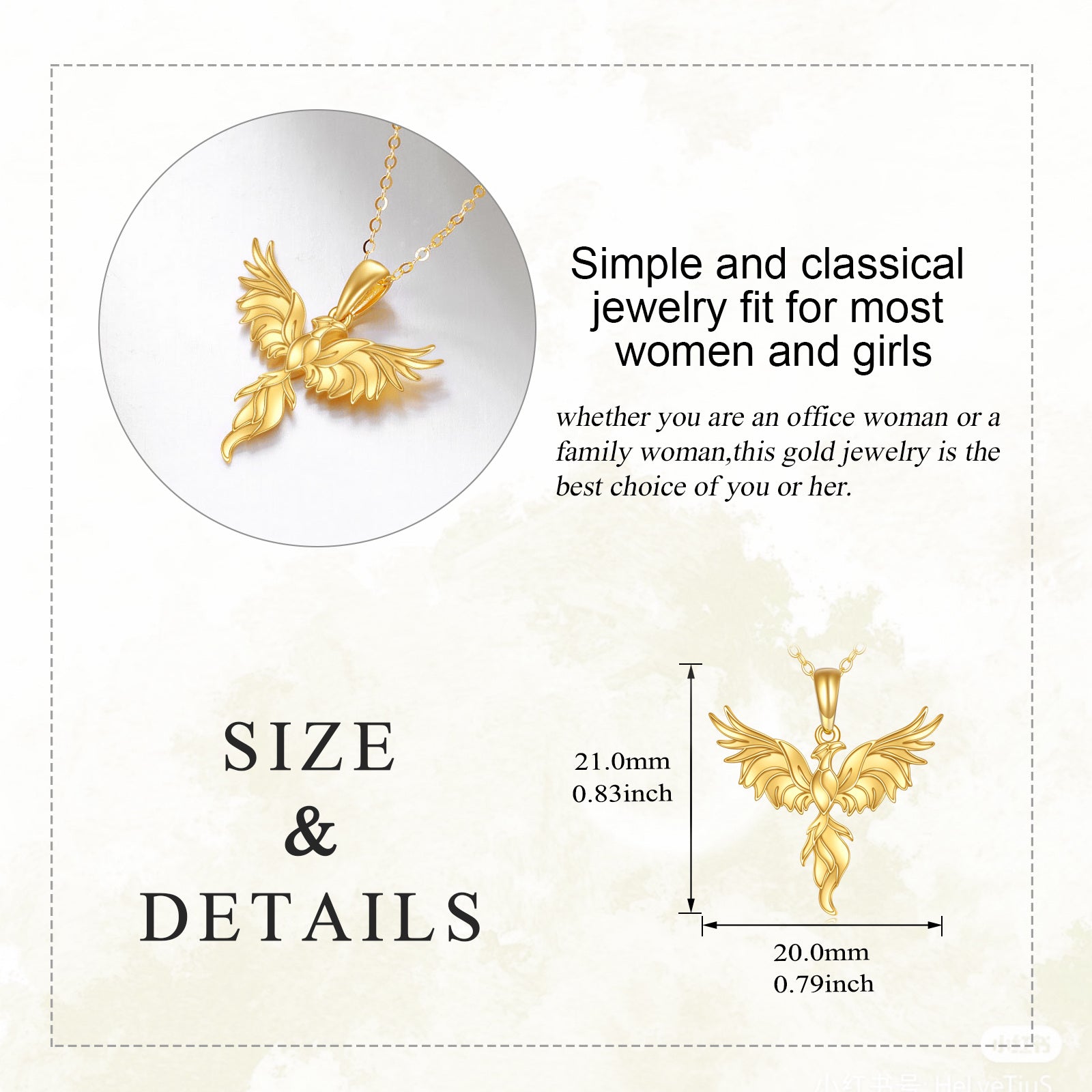 14K Gold Phoenix Pendant Necklace