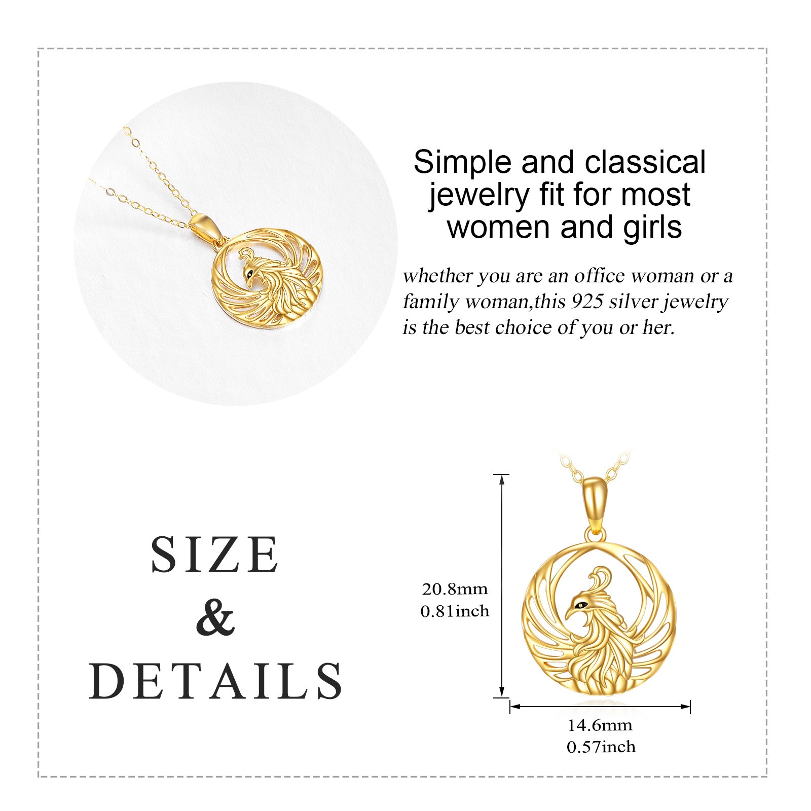 14K Gold Phoenix Pendant Necklace