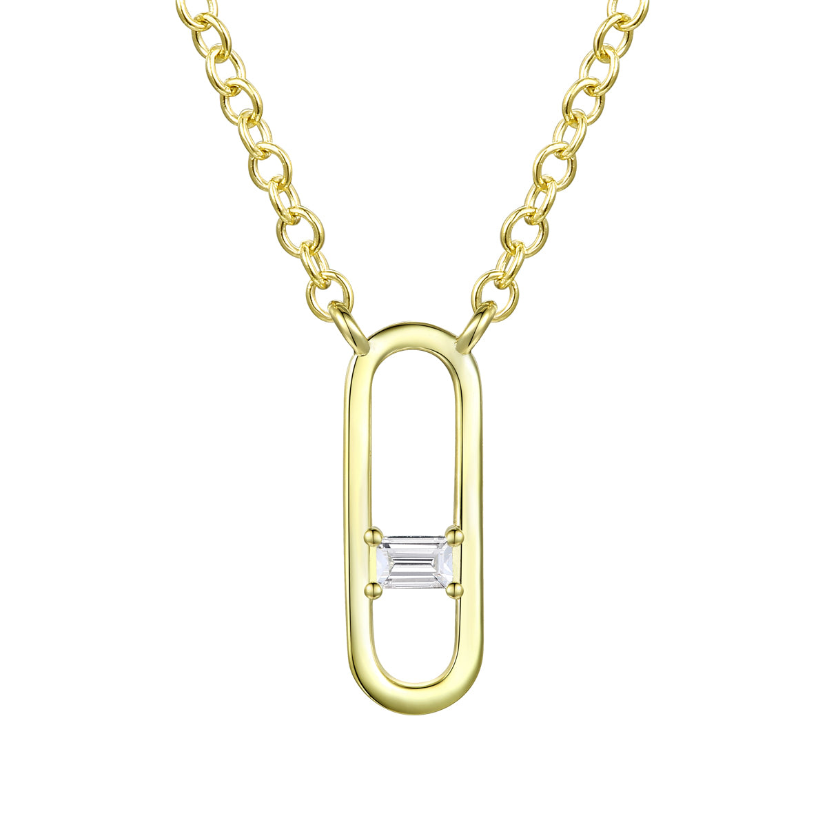 Rachel Glauber Gold Plated Baguette Cubic Zirconia Modern Necklace