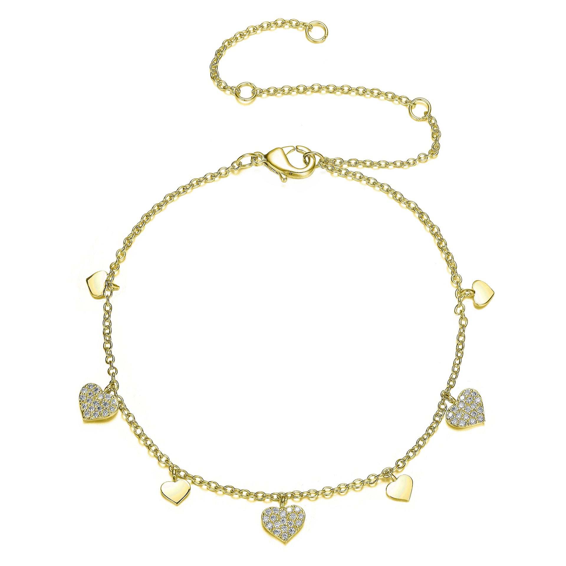 Gold Plated With Clear Cubic Zirconia Kids-Young Adult Heart Charm Bracelet