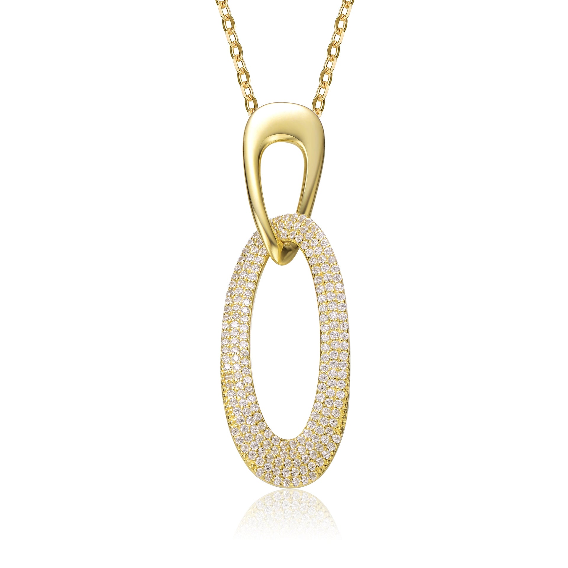 Rachel Glauber Stunning Gold Plated Cubic Zirconia Oval Drop Pendant Necklace