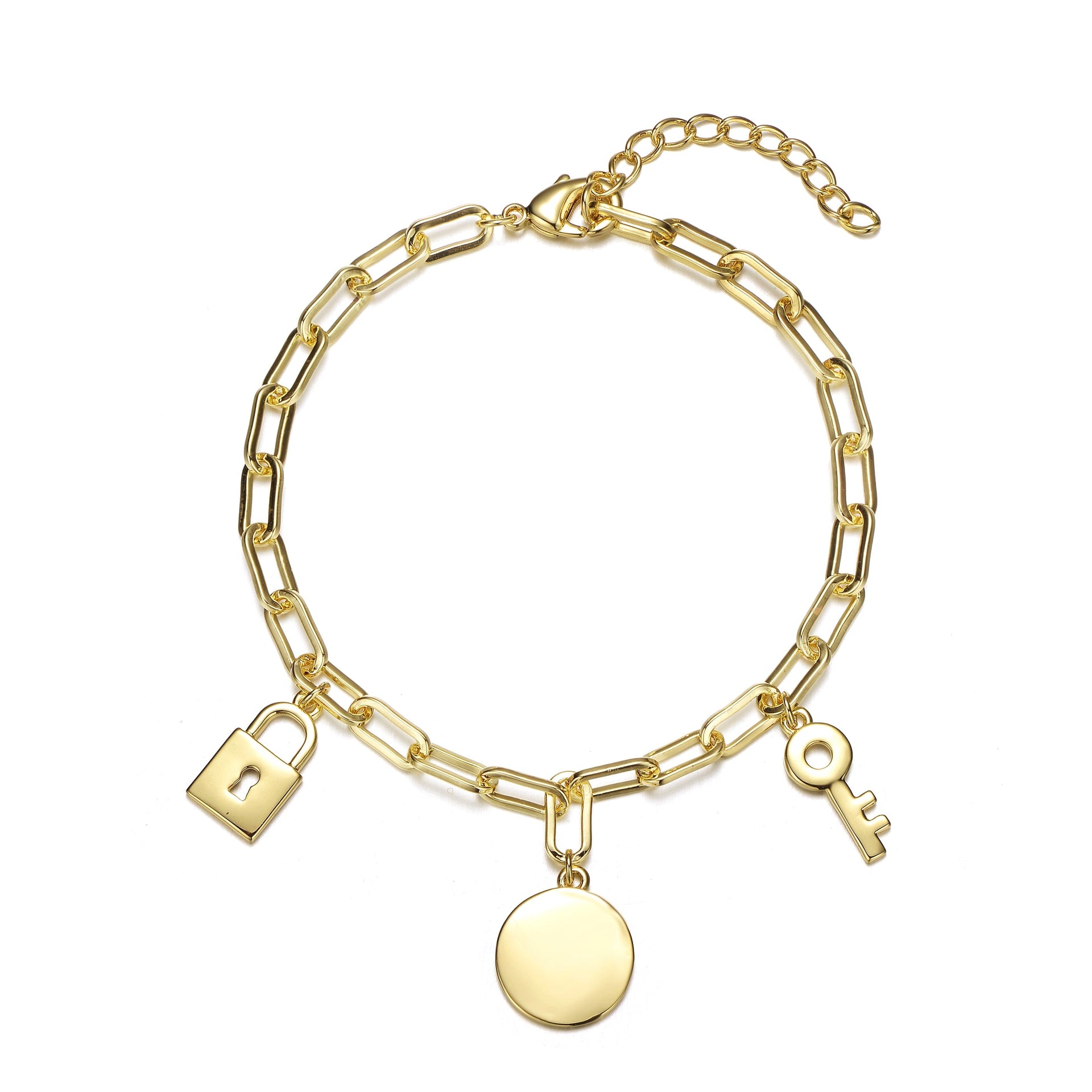 Yellow Gold Plated With Clear Cubic Zirconia Three Charm Bracelet