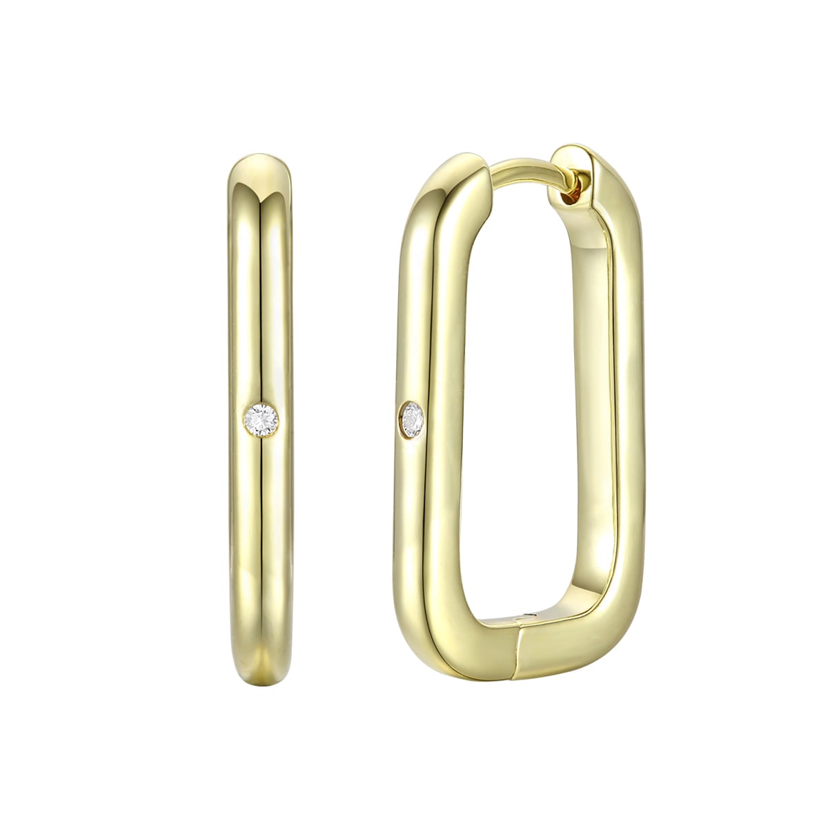 Yellow Gold Plated With Clear Cubic Zirconia " U " Hoop Earrings