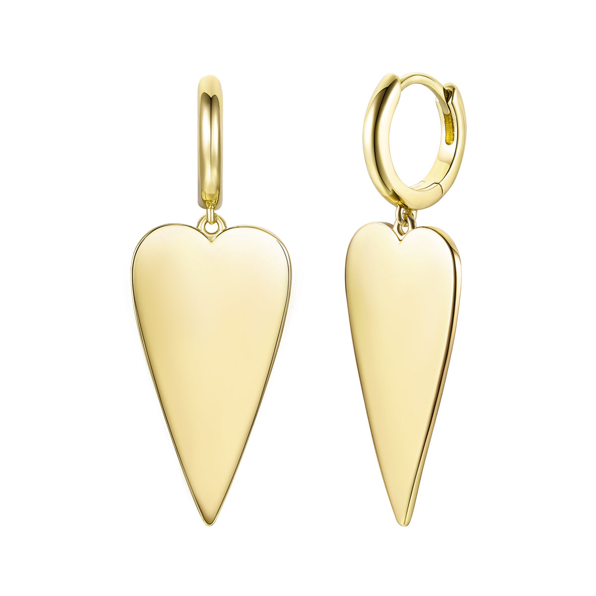Rachel Glauber Gold Plated Elongated Heart Charm Dangle Mini Hoop Earrings