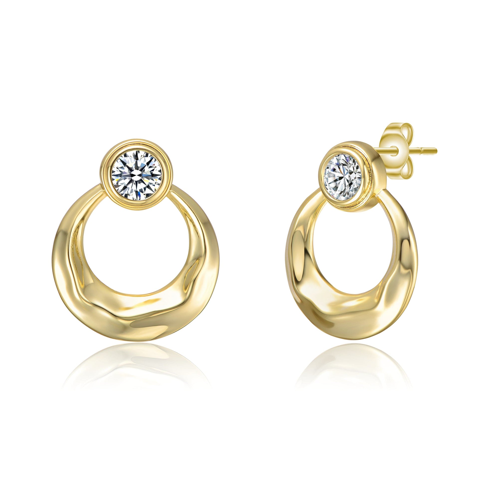Yellow Gold Plated With Cubic Zirconia Eternity Circle Hoop Earrings