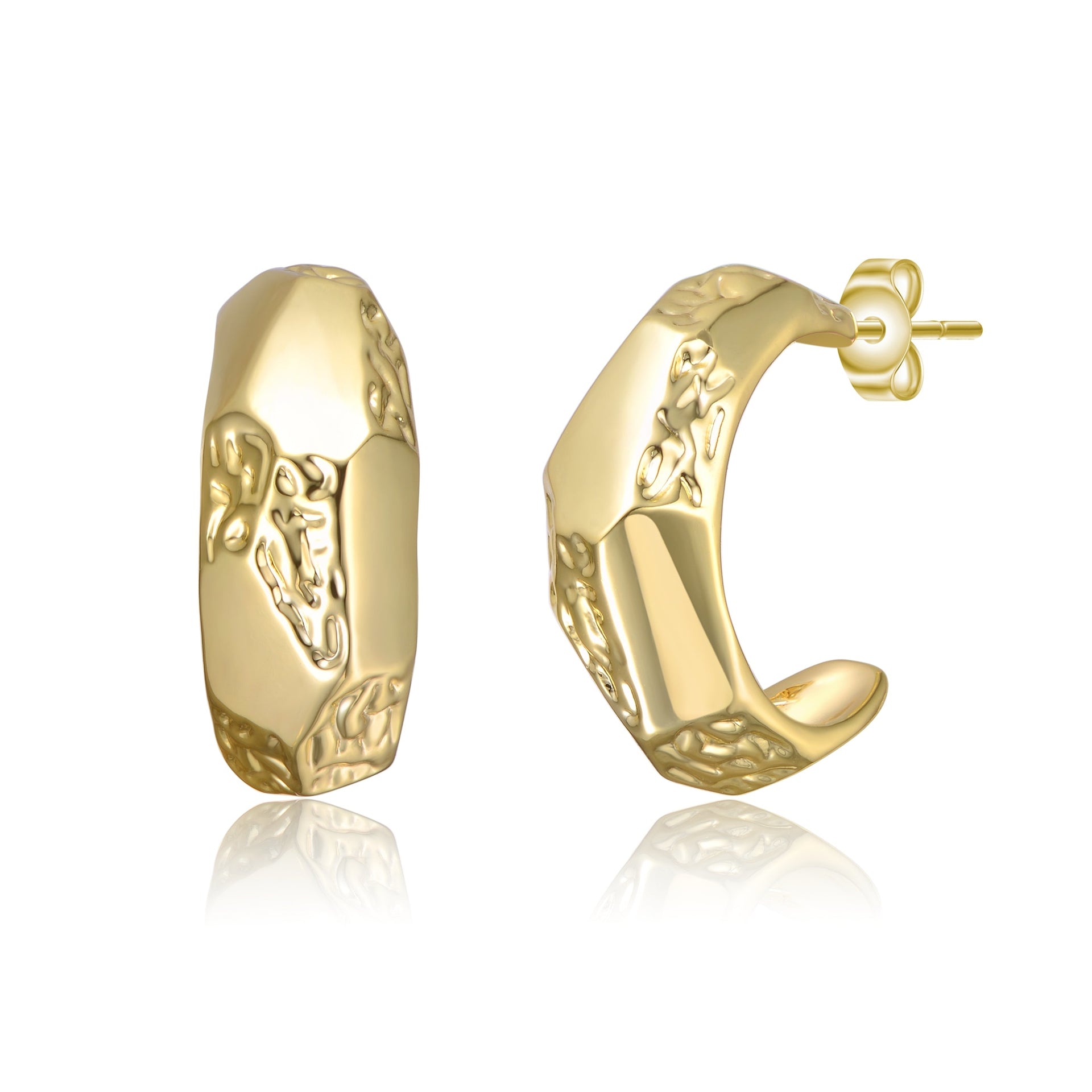 Yellow Gold Plated Geometric Gold Nugget C-Hoop Earrings