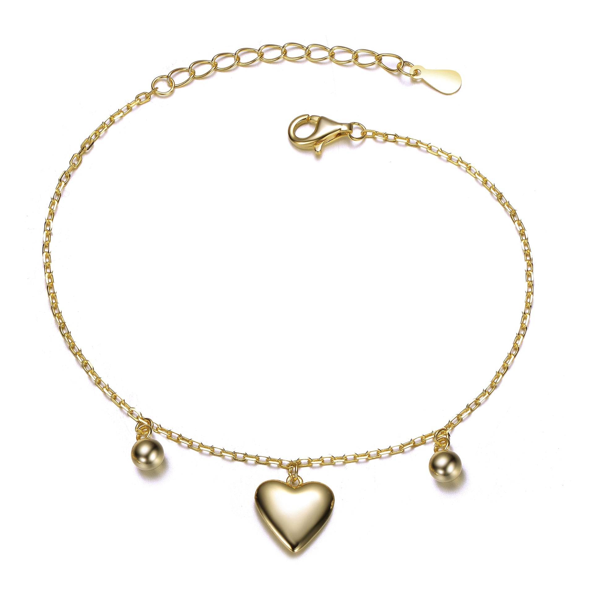 Yellow Gold Plated Heart & Bead Charm Bracelet