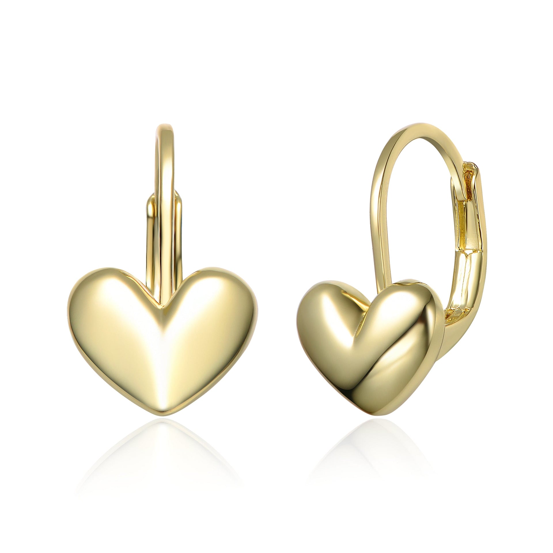 Yellow Gold Plated Heart Drop Leverback Earrings