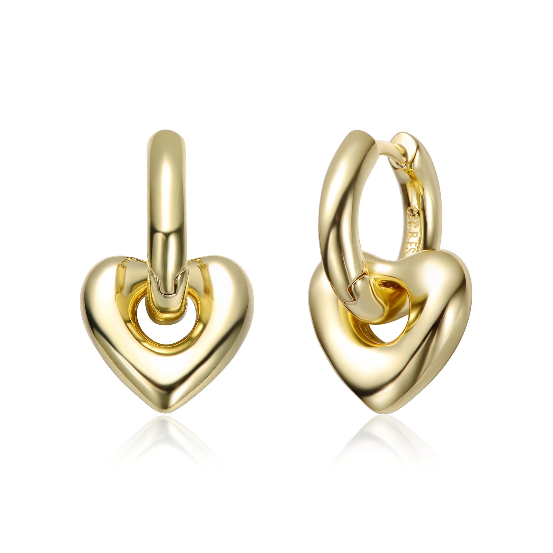 Yellow Gold Plated Heart Huggie Earrings