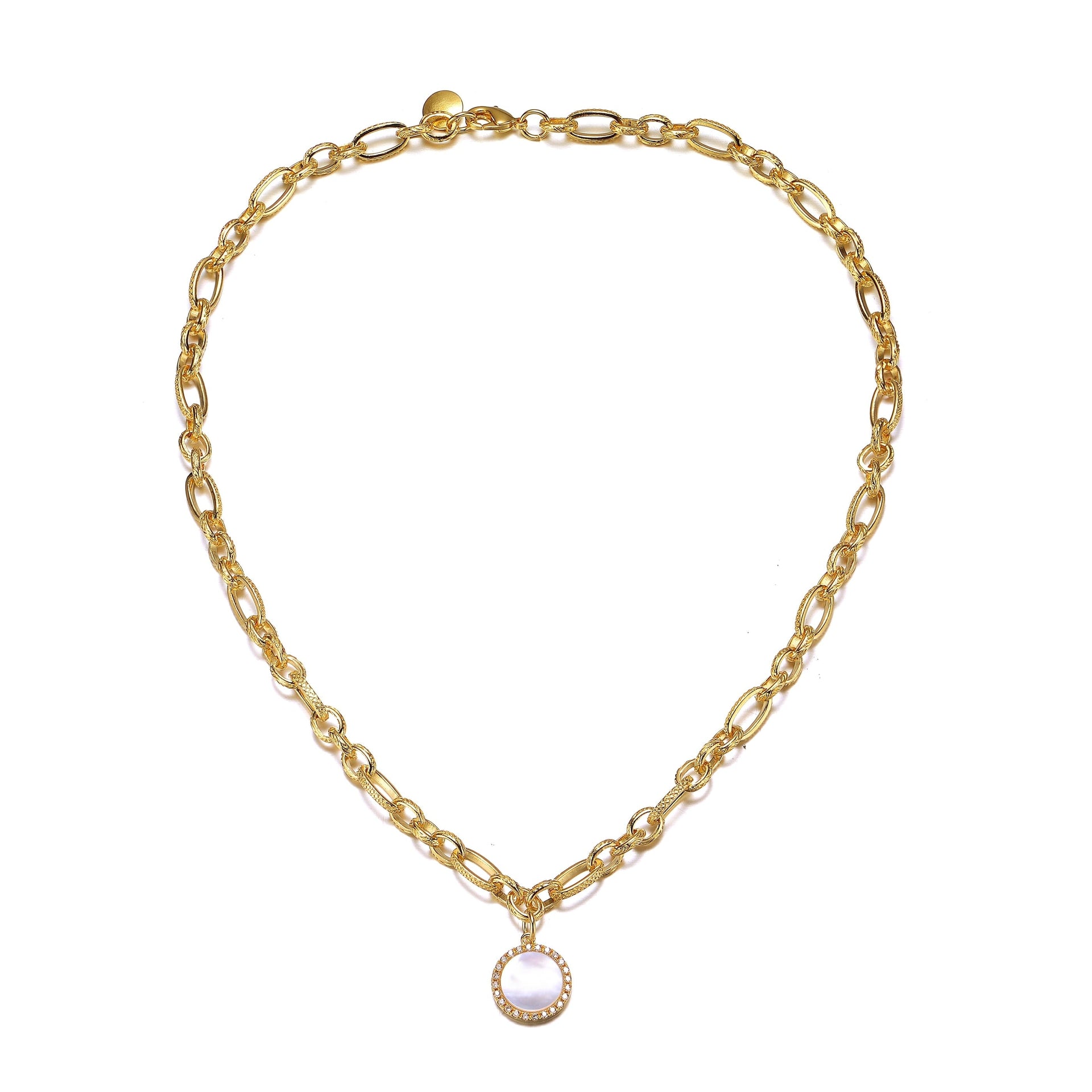 Yellow Gold Plated With Lab Created Mother Of Pearl Chain Link Necklace