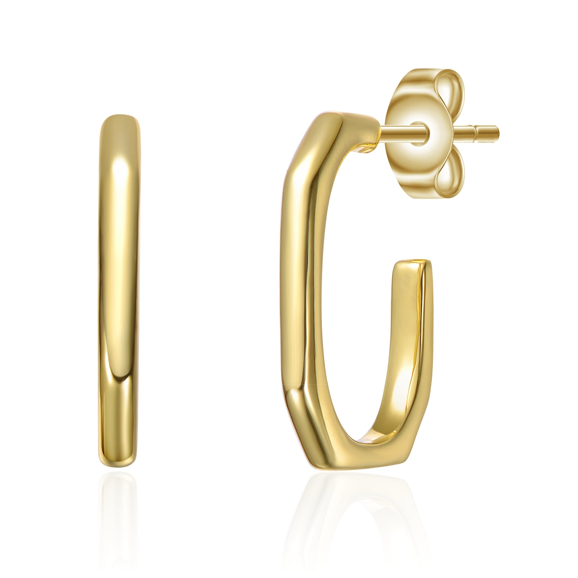 Yellow Gold Plated Open Geometric Tubular C-Hoop Earrings