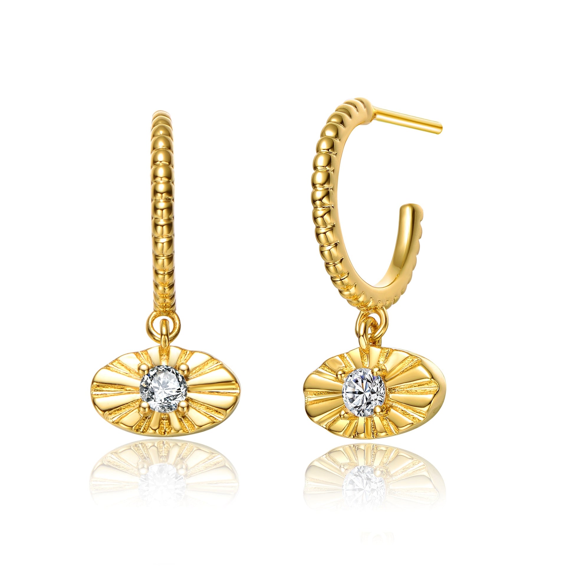 Rachel Glauber Gold Plated Round Charm Open Hoop Earrings