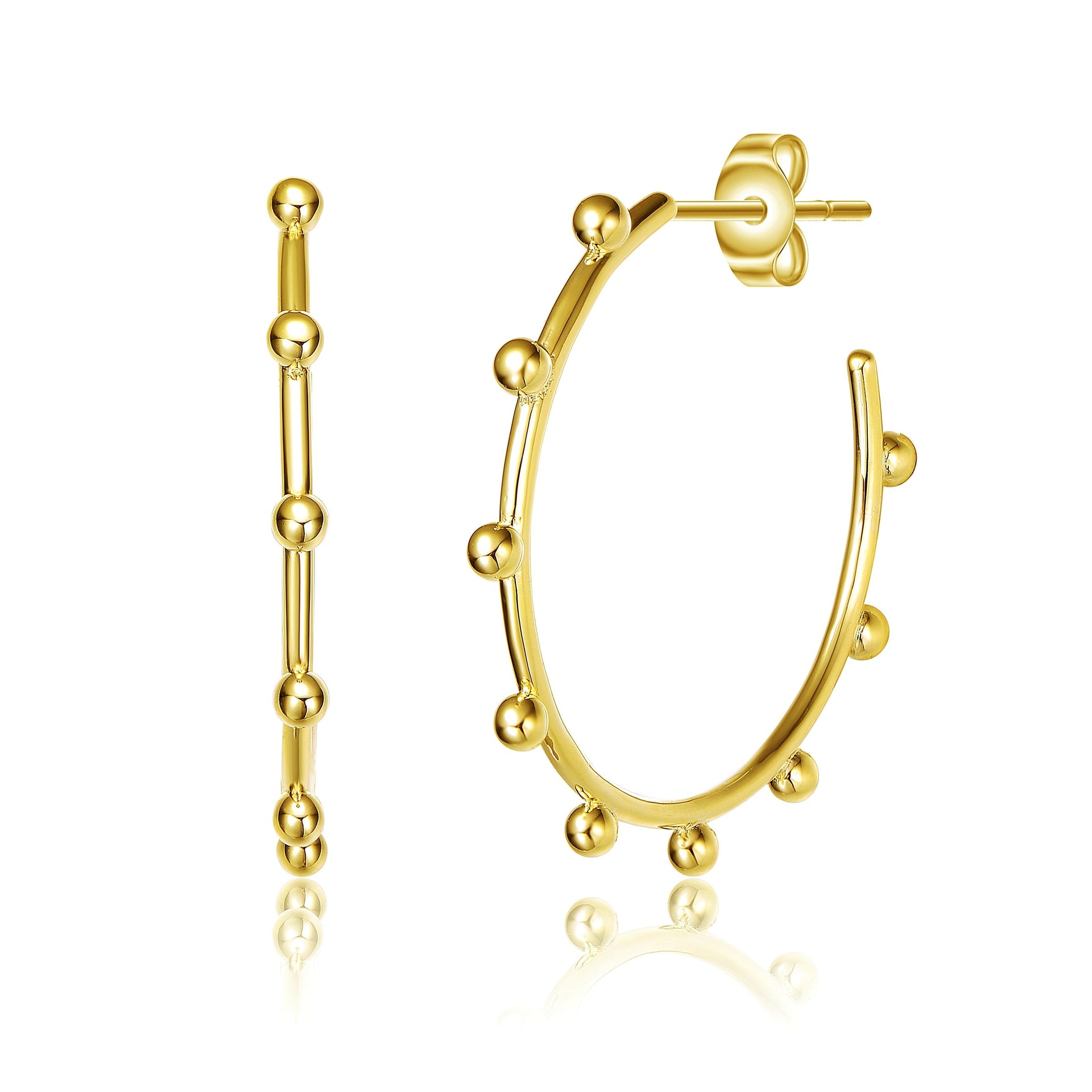 Rachel Glauber Gold Plated Beaded Open Hoop Earrings