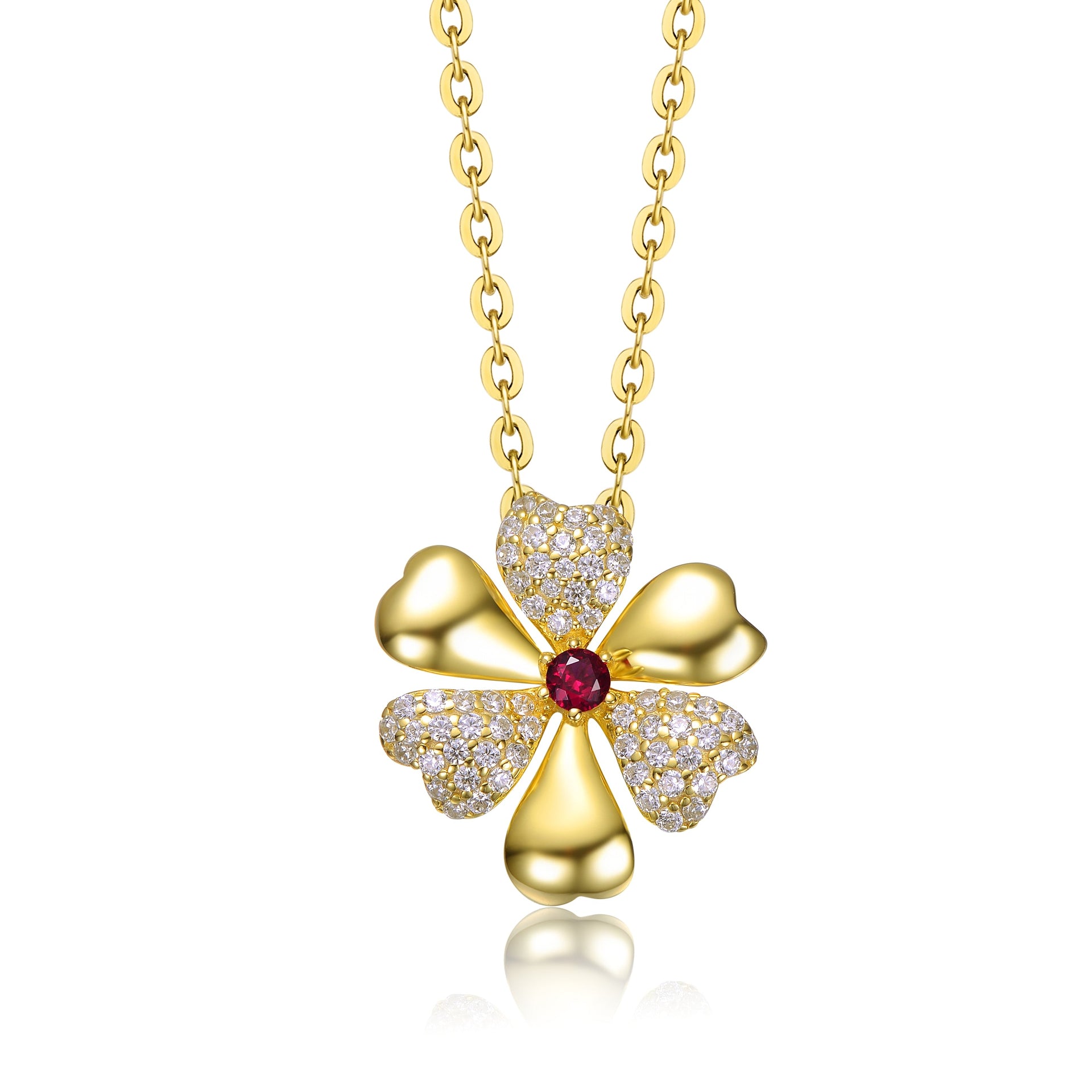 Rachel Glauber Gold Plated Pave Flower Pendant Necklace