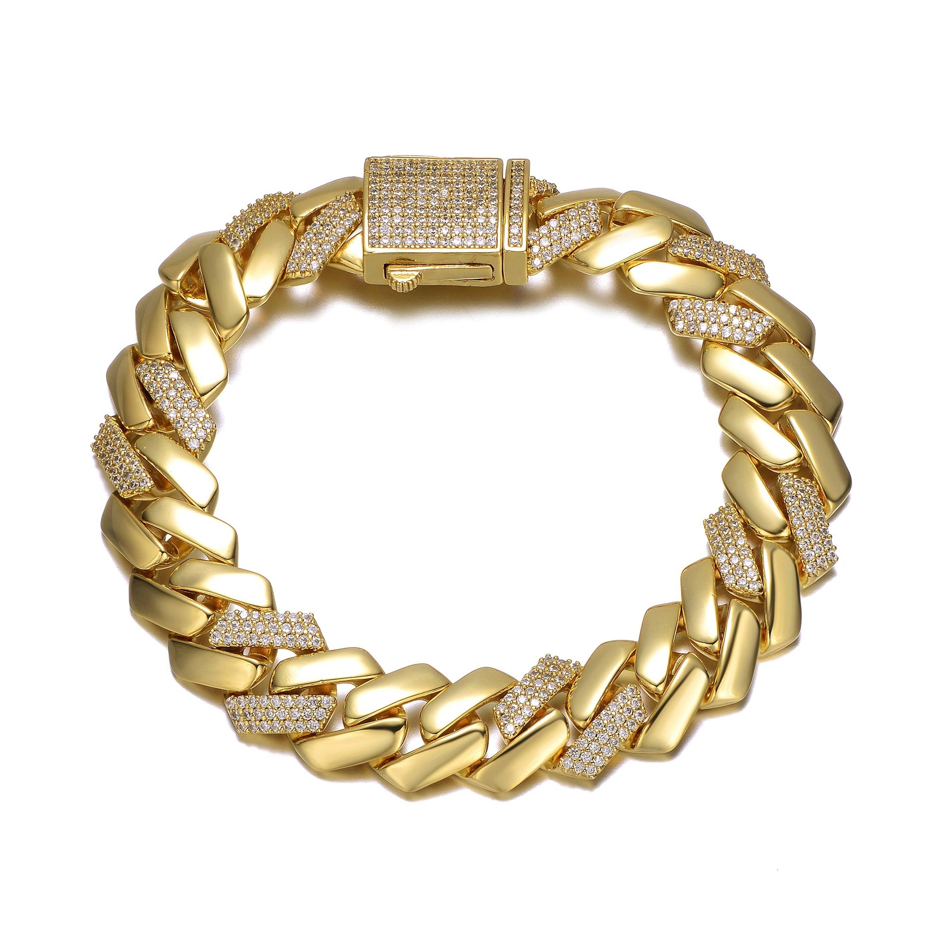 Yellow Gold Plated Cubic Zirconia Miami Cuban Curb Link Bracelet