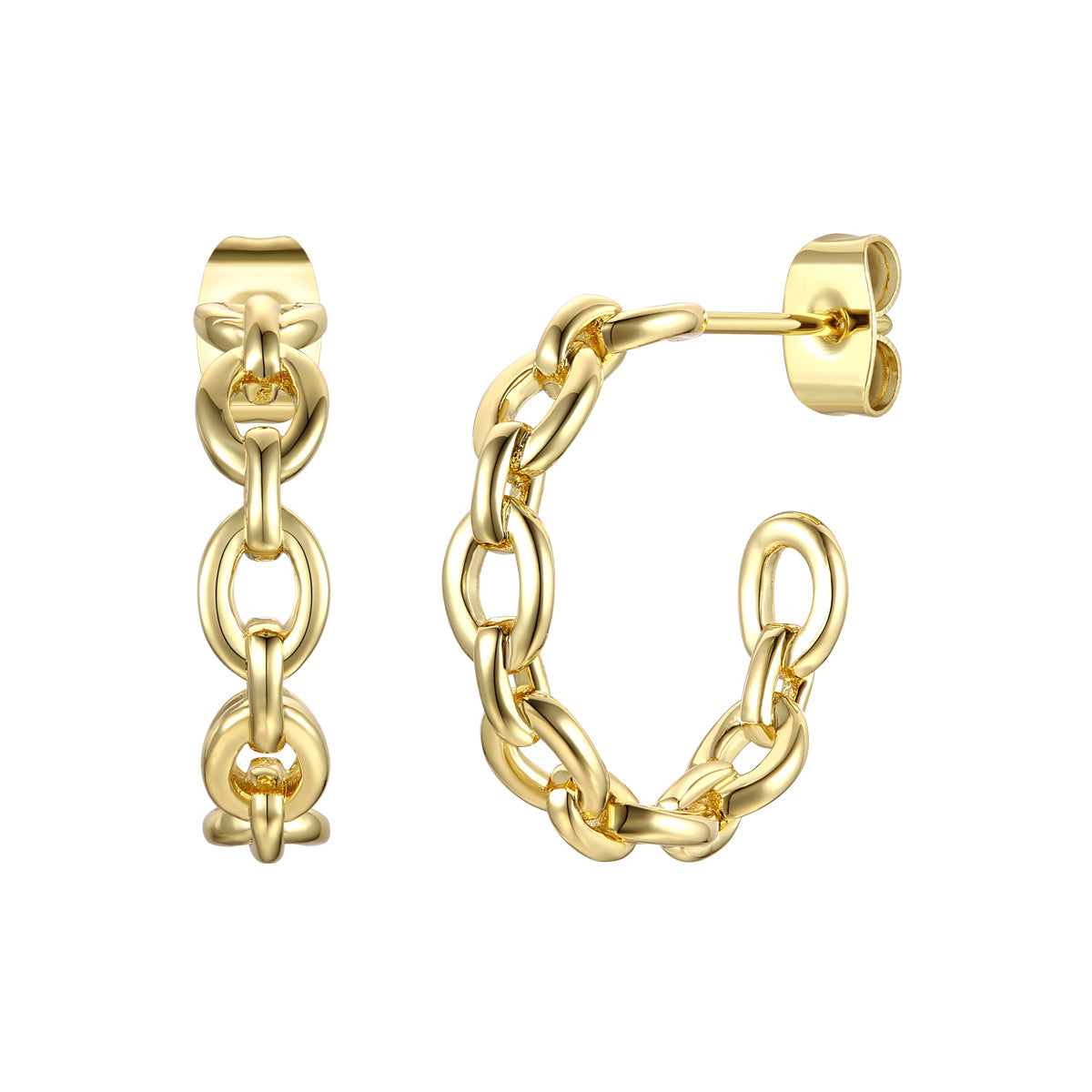 Rachel Glauber Gold Plated Sterling Silver Modern Chain Link C-Hoop Earrings