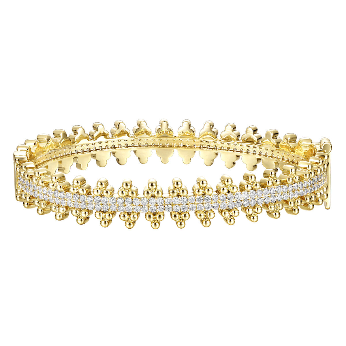 Rachel Glauber Gold Plated Sterling Silver With Cubic Zirconia Beaded Cluster Link Tennis Bracelet