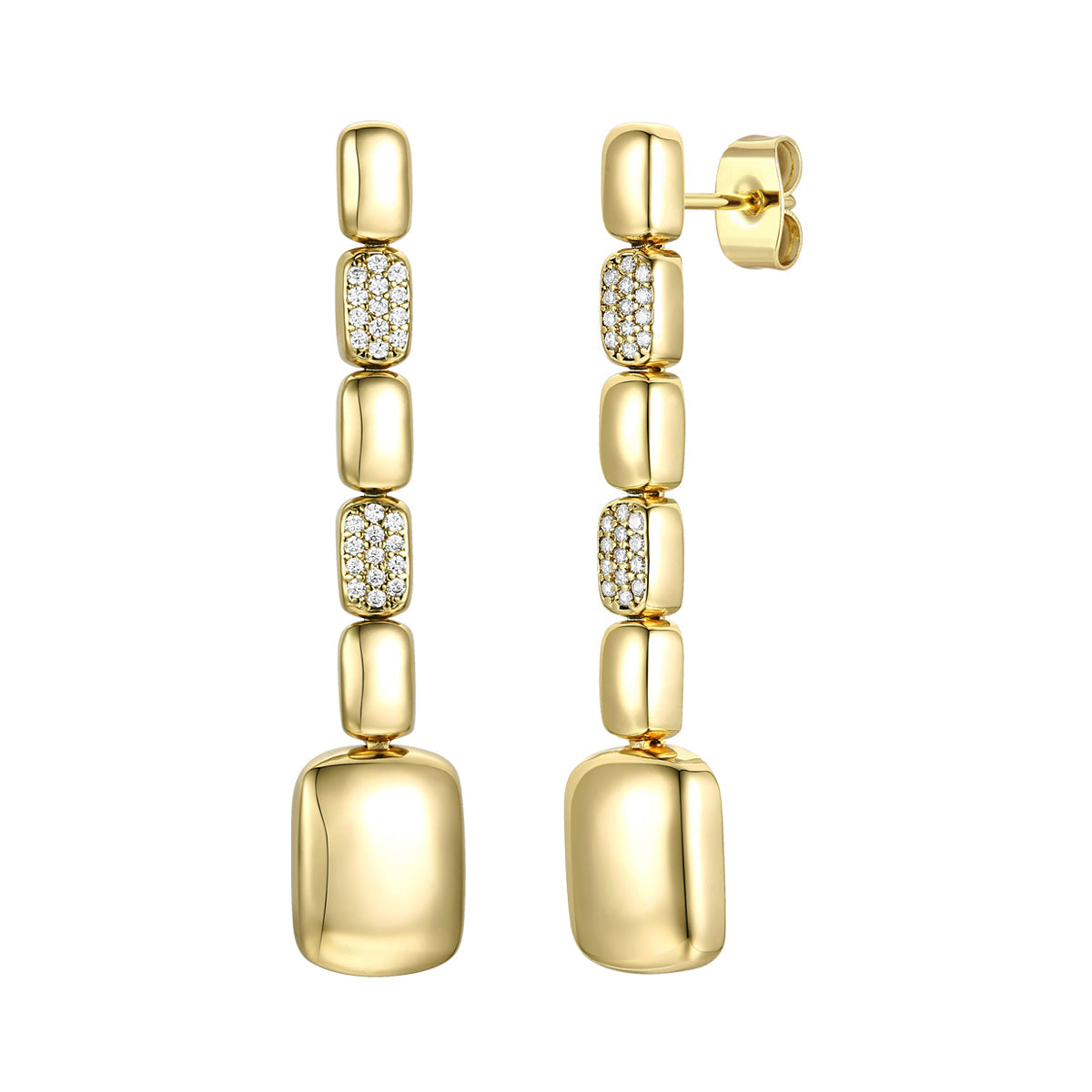 Rachel Glauber Gold Plated Cubic Zirconia Rectangle Link Linear Dangle Earrings