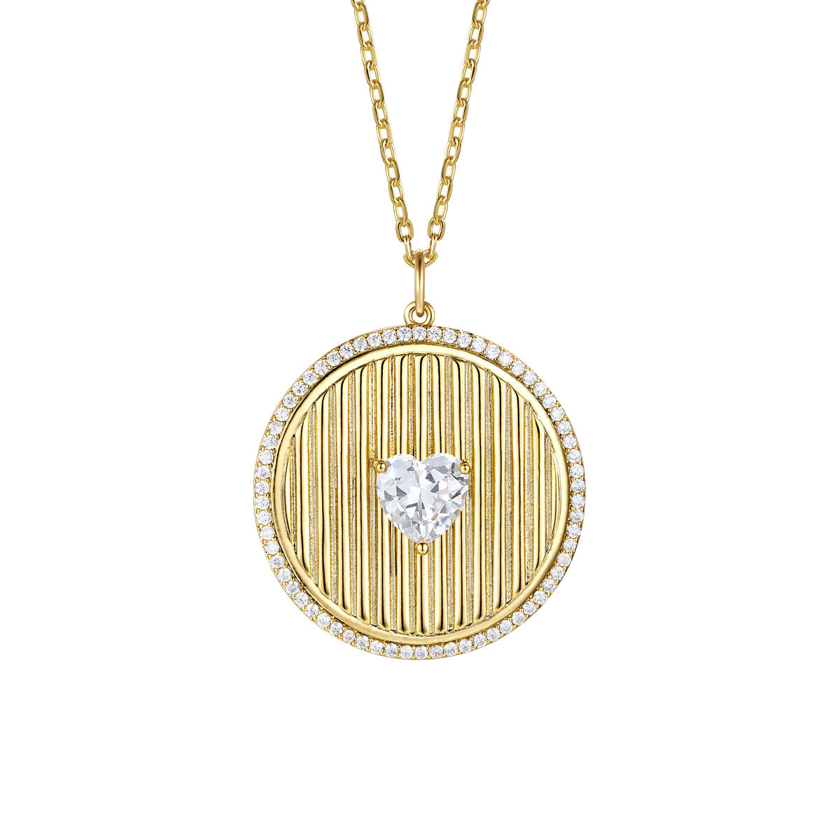 Rachel Glauber Gold Plated With Cubic Zirconia Heart Medallion Pendant Necklace