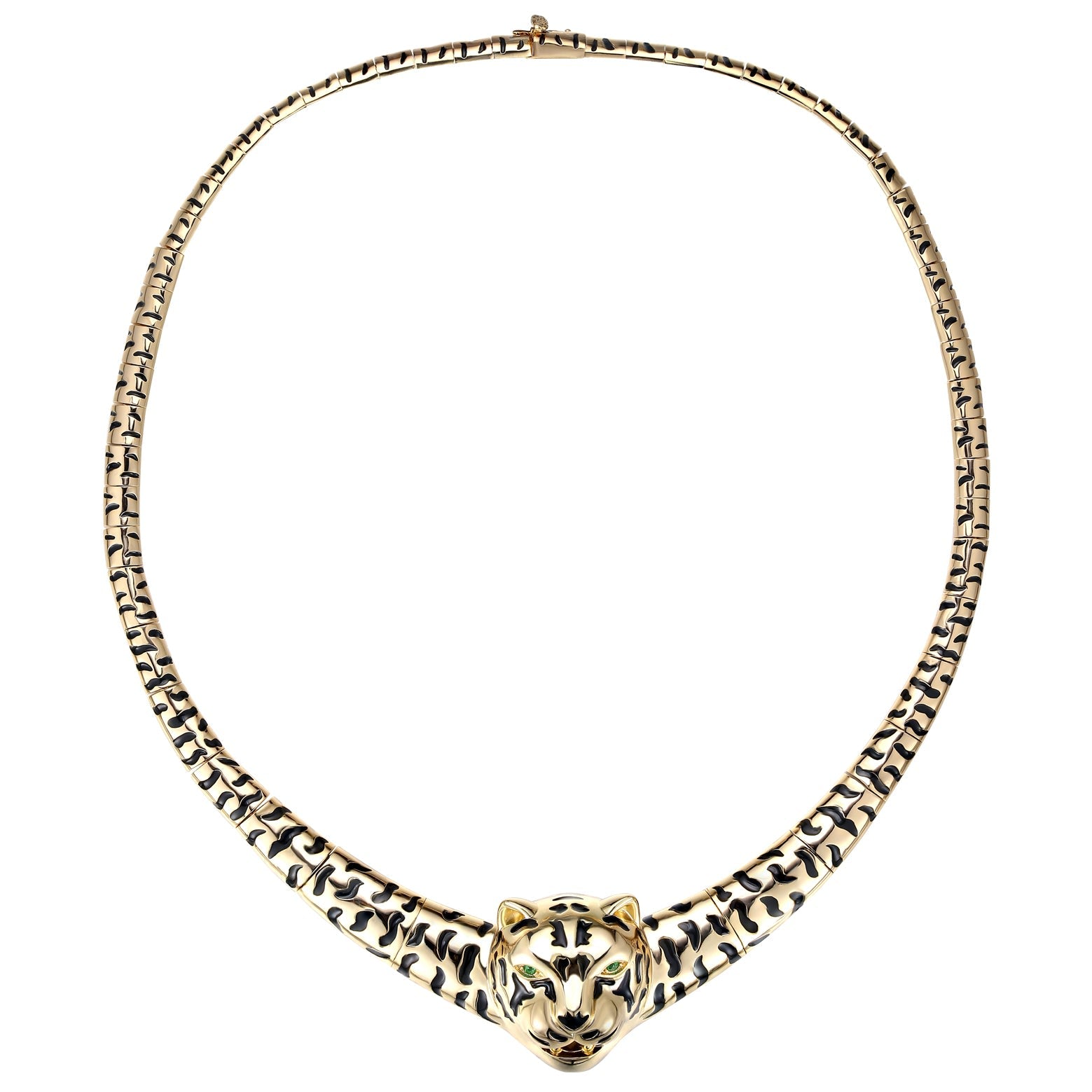 Rachel Glauber Gold Plated With Black Enamel Leopard Head Omega Necklace