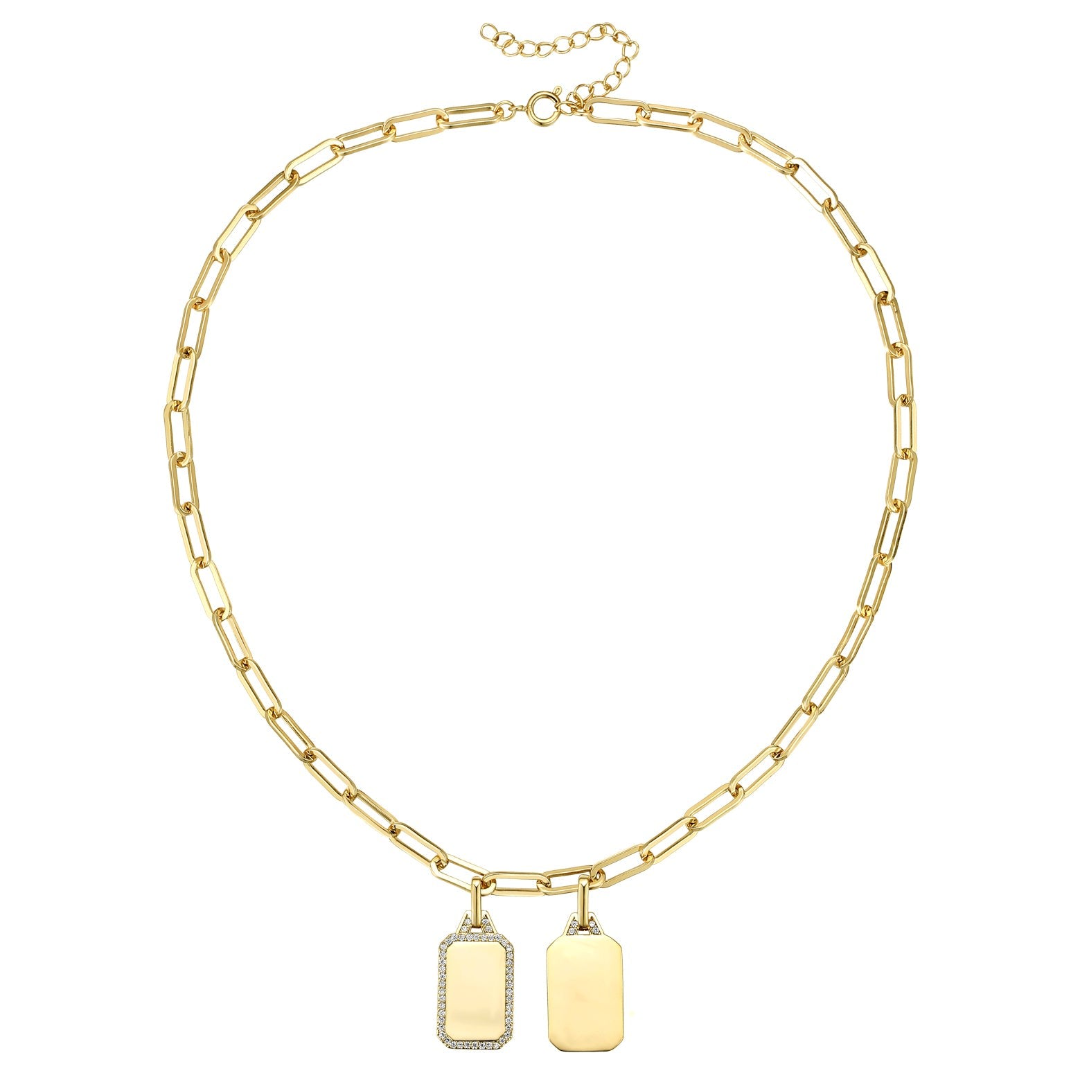 Rachel Glauber Gold Plated With Cubic Zirconia Double Dog Tag Pendant Cable Chain Adjustable Necklace