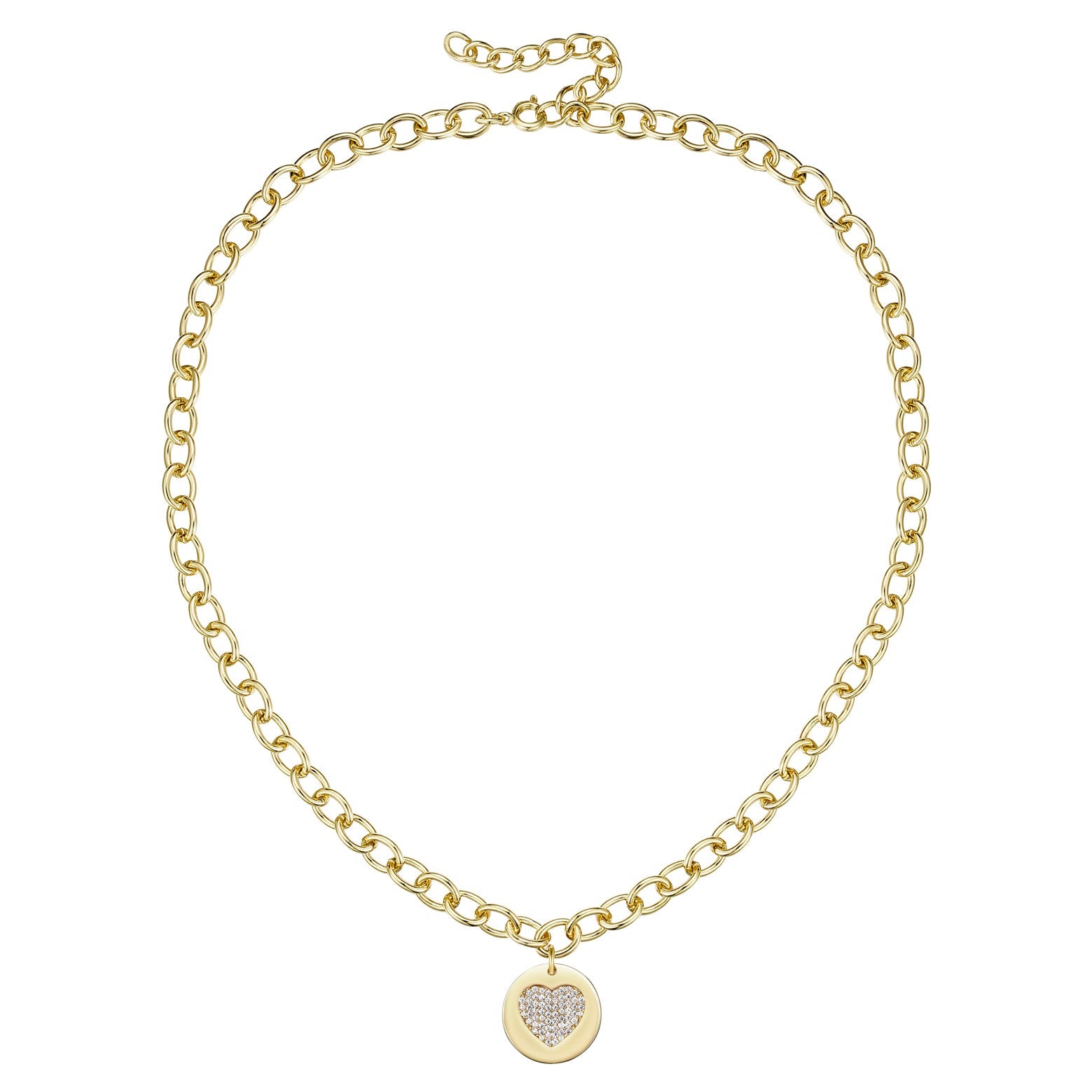 Rachel Glauber Gold Plated With Cubic Zirconia Heart Medallion Pendant Curb Chain Adjustable Necklace