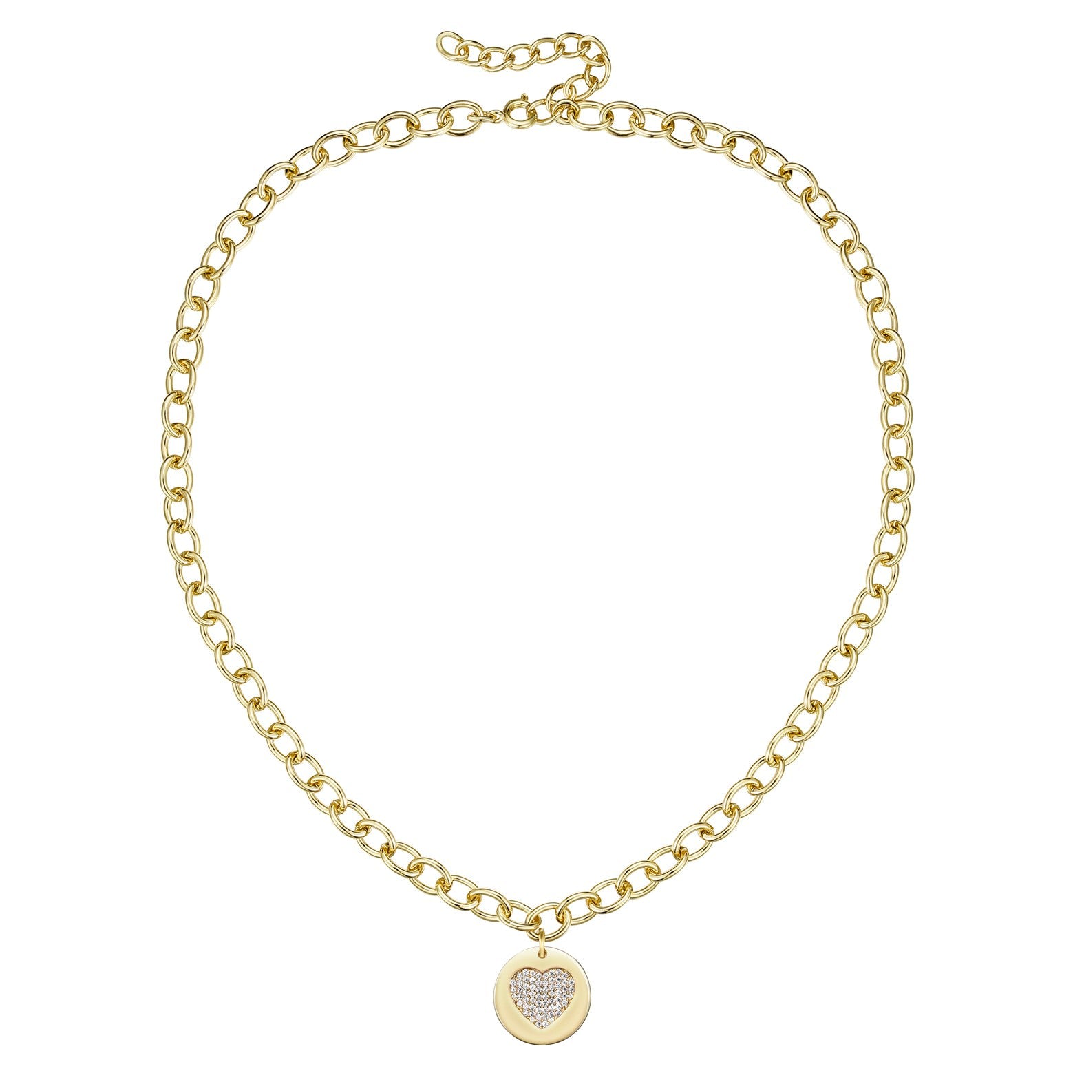 Rachel Glauber Gold Plated With Cubic Zirconia Heart Medallion Pendant Curb Chain Adjustable Necklace