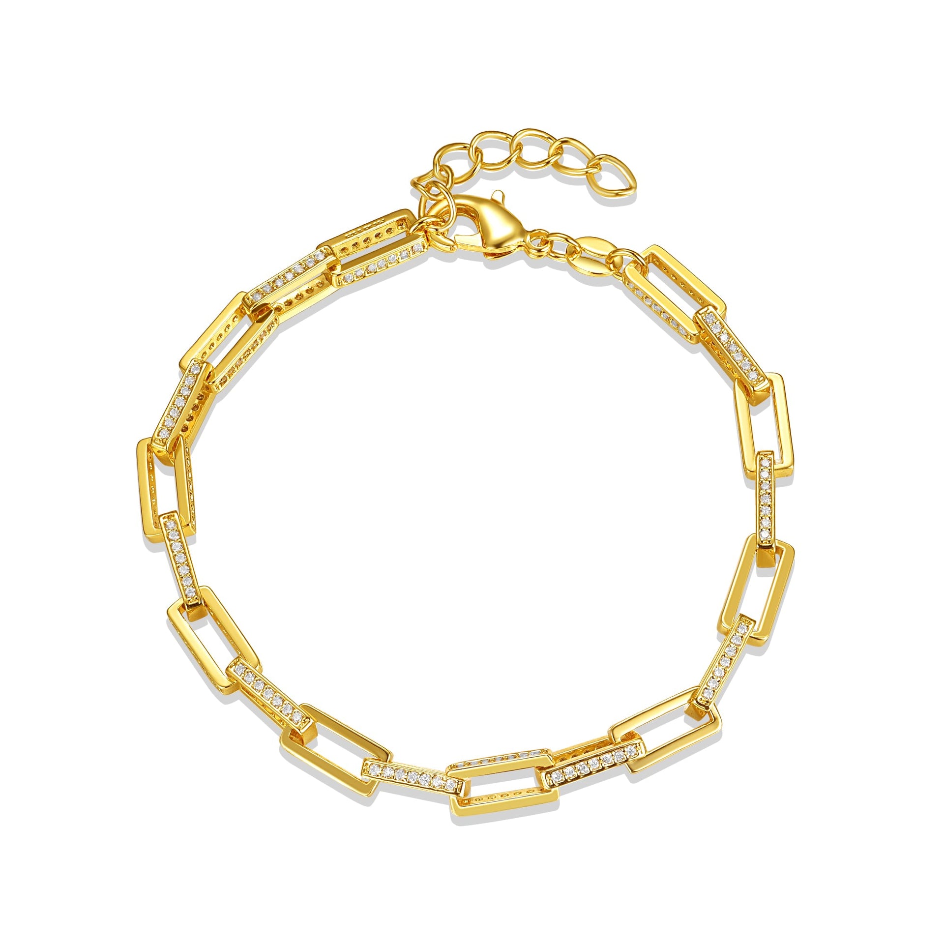 Rachel Glauber Gold Plated With Cubic Zirconia Rectangular Cable Link Adjustable Bracelet