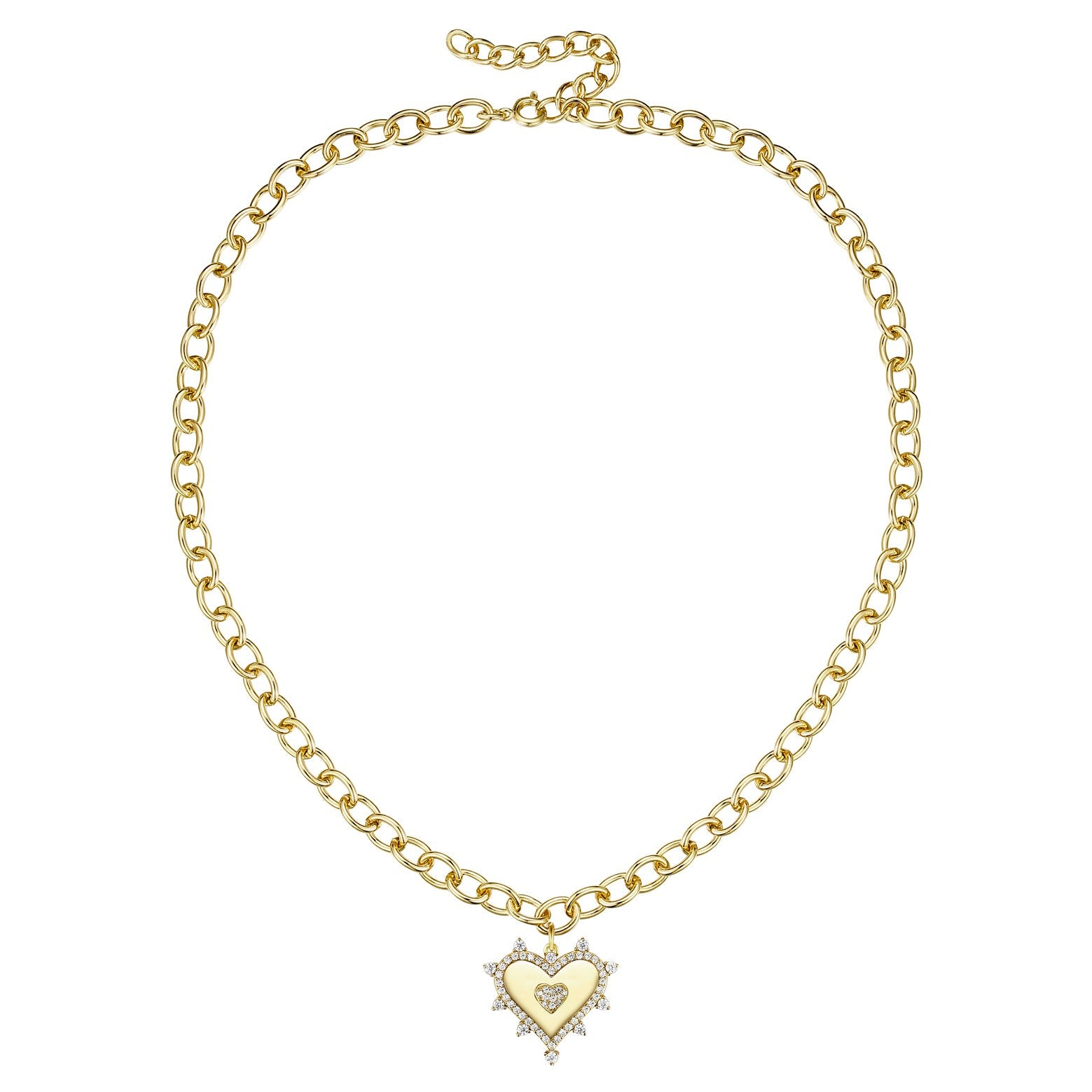 Rachel Glauber Gold Plated With Cubic Zirconia Sunshine Heart Pendant Curb Chain Adjustable Necklace