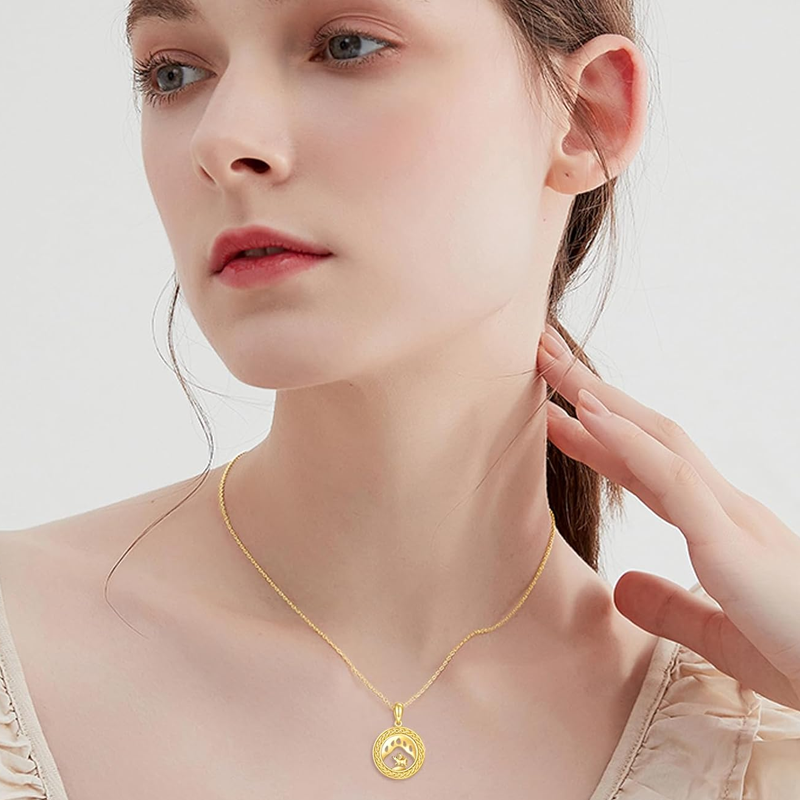 14K Gold Polar Bear Celtic Spiral Knot Round Necklace for Women