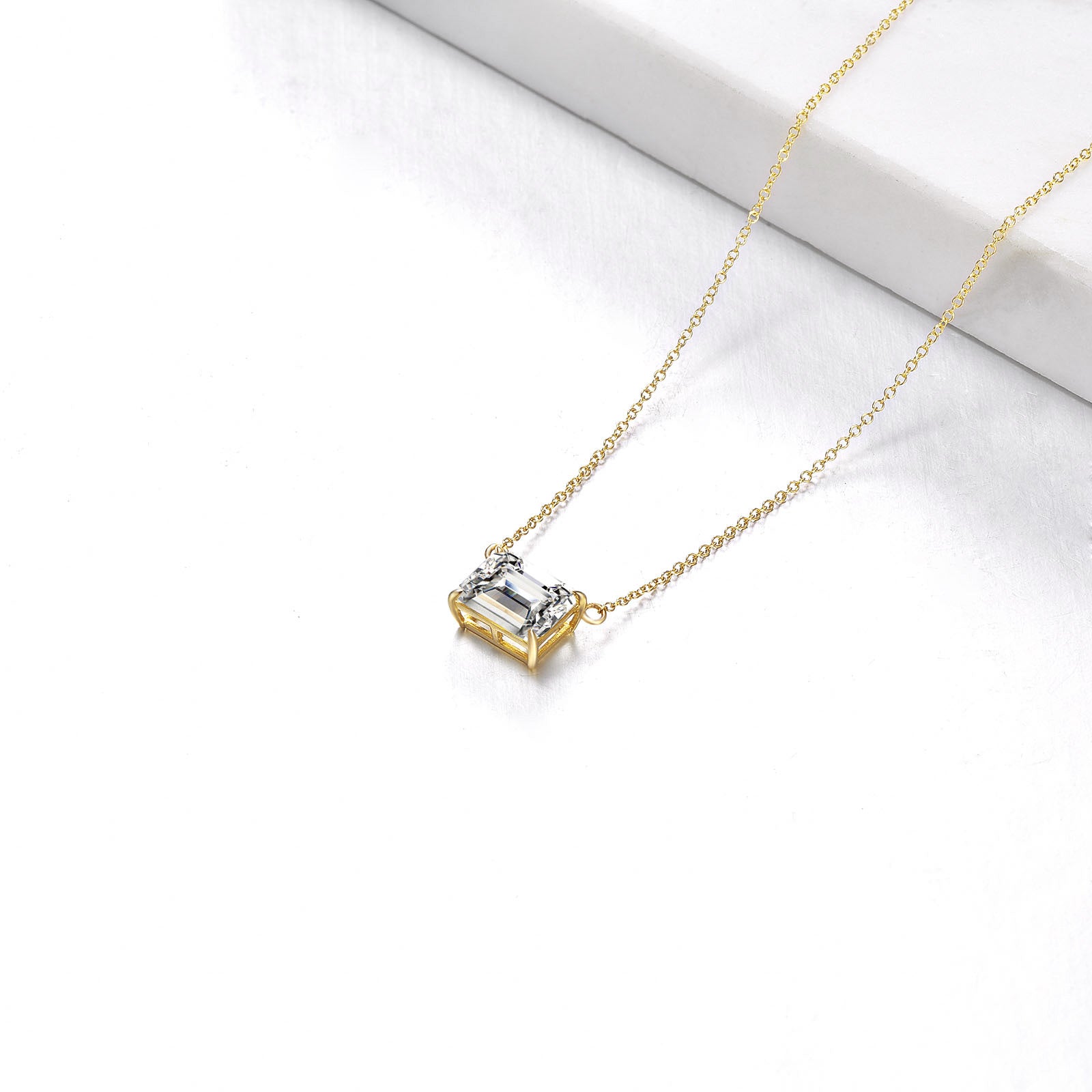 14K Gold Princess-square Shaped Moissanite Pendant Necklace