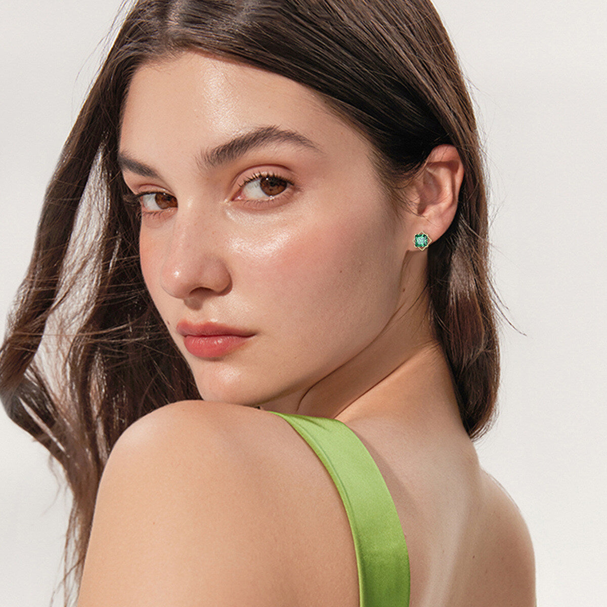 14K Gold Princess-square Shaped Cubic Zirconia Square Stud Earrings