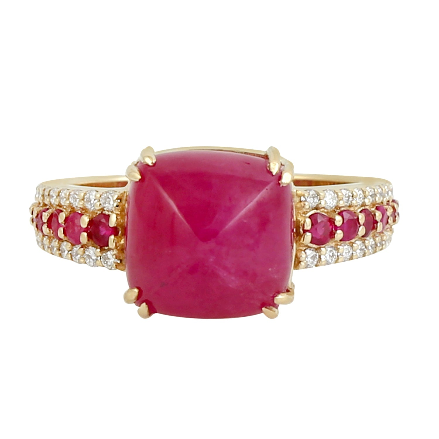 14K Gold Pyramid Ring With Ruby & Diamond – Bold Cocktail Design