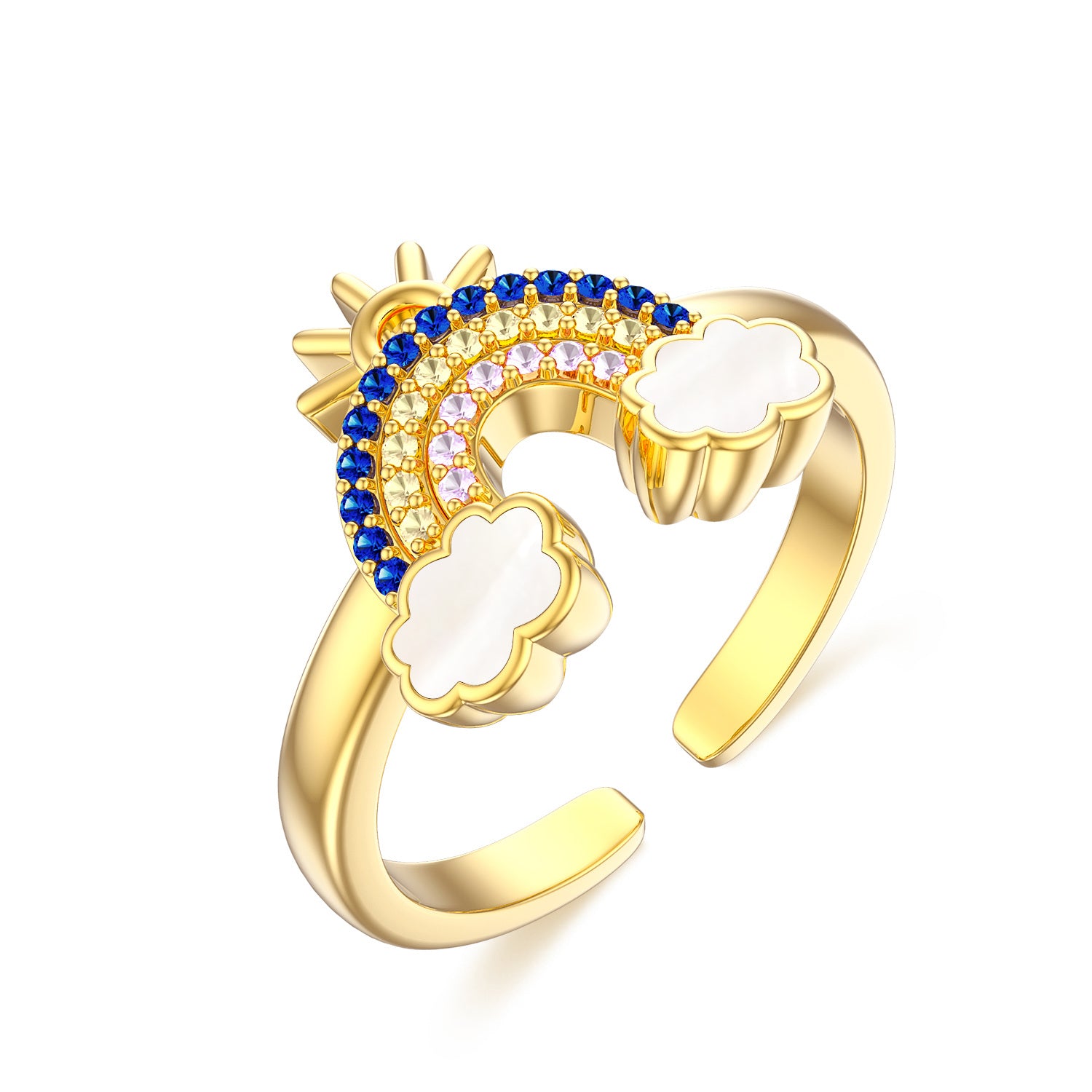 10K Gold Cubic Zirconia Rainbow Open Ring