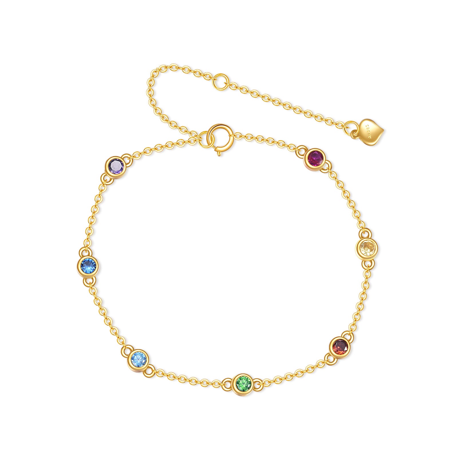 14K Gold Cubic Zirconia Rainbow Charm Bracelet