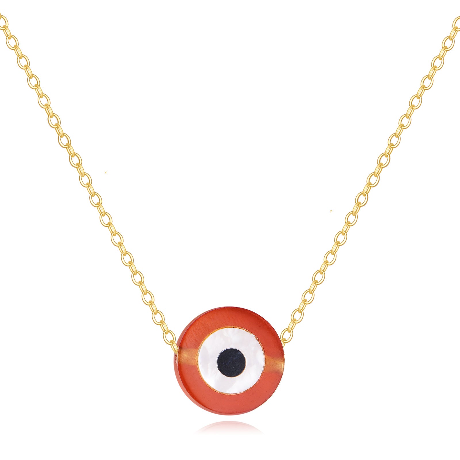 14K Gold Red Agate Evil Eye Pendant Necklace