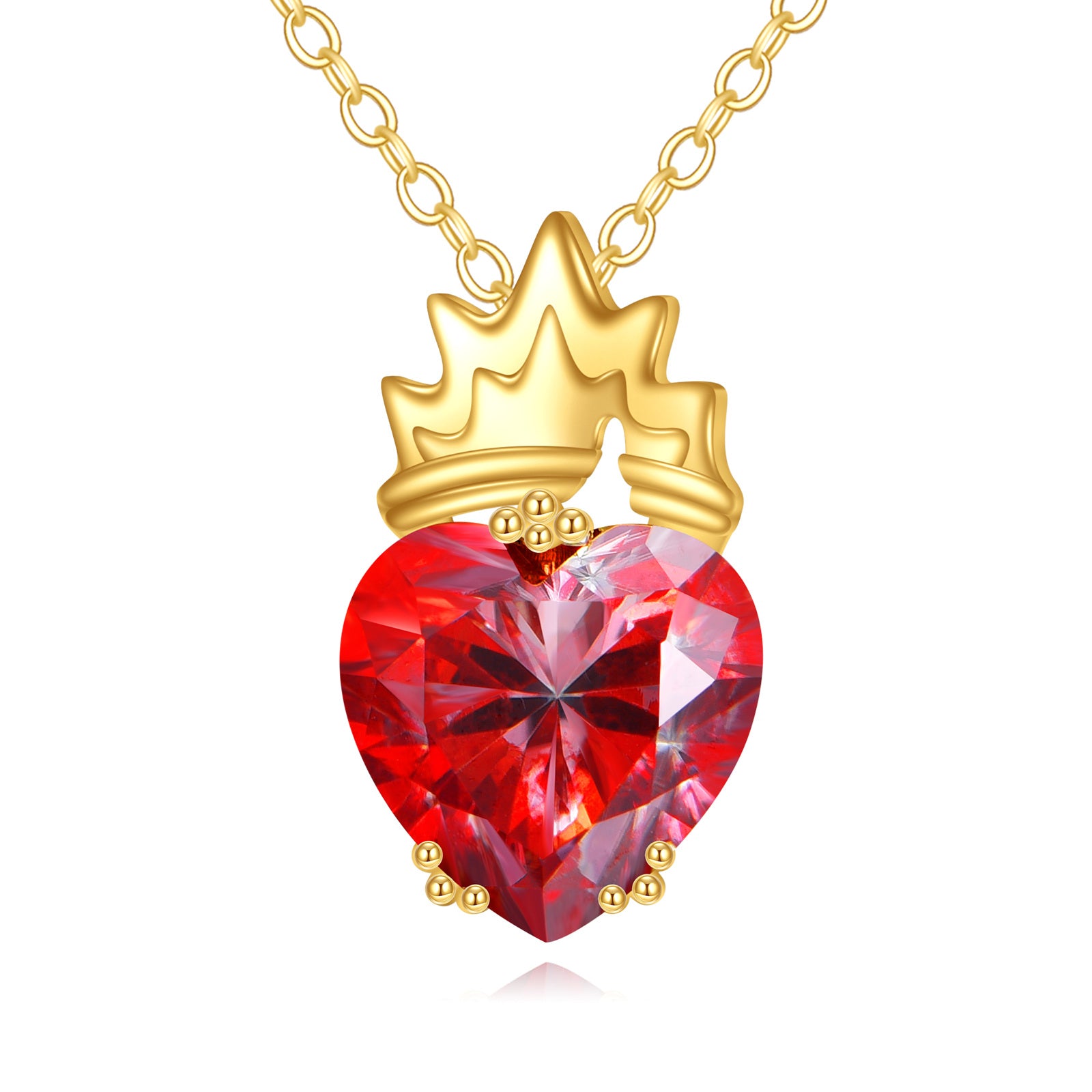 14K Gold Red Heart Moissanite Crown Pendant Necklace