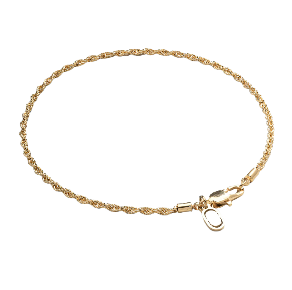 Sterling Silver with Yellow Gold Plated Rope Chain Bracelet 2mm