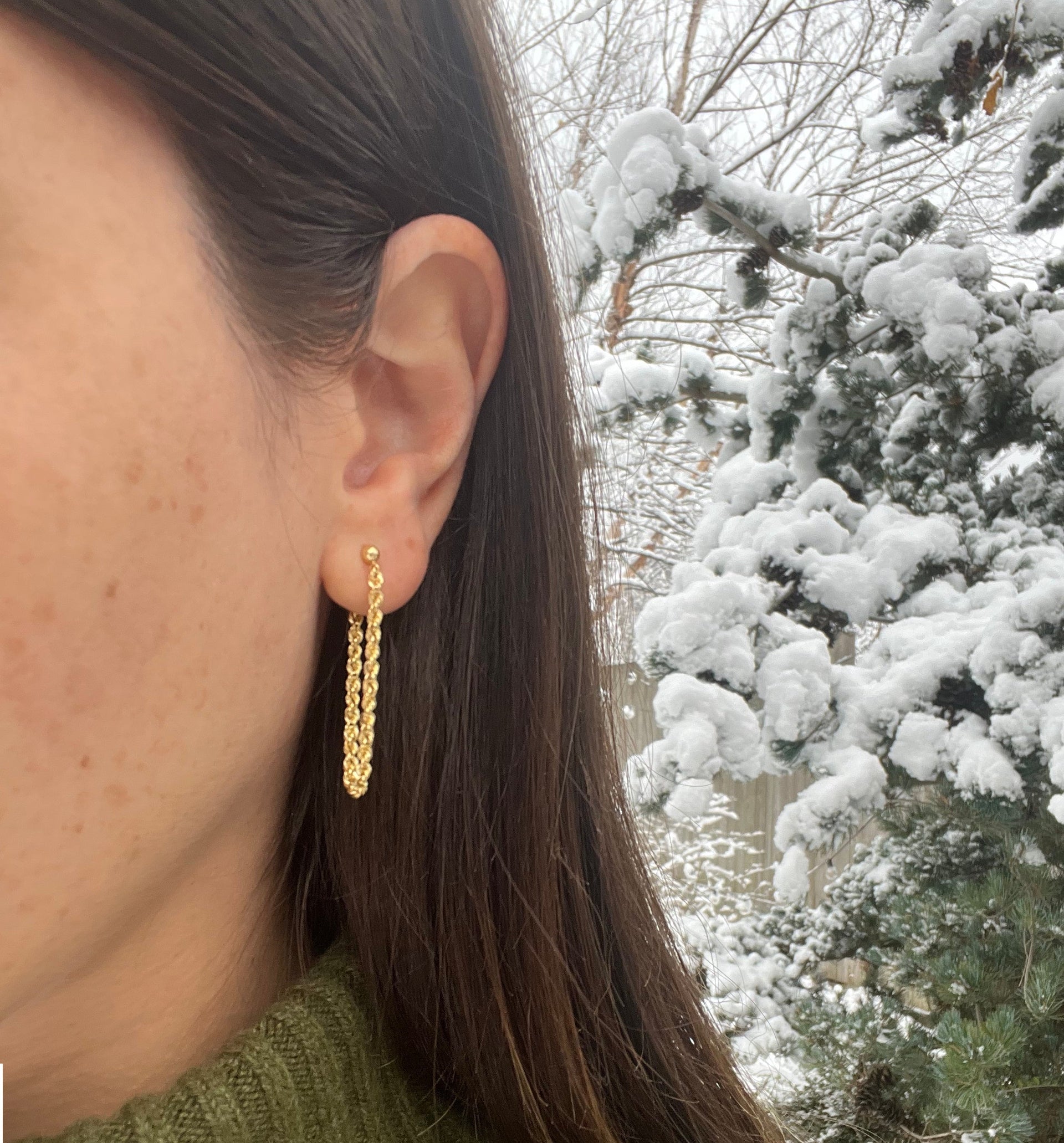 14k Gold Rope Chain Earrings