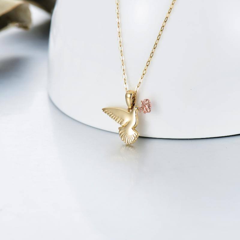 14K Gold With Rose Gold Plated Bird Rose Pendant Necklace For Women