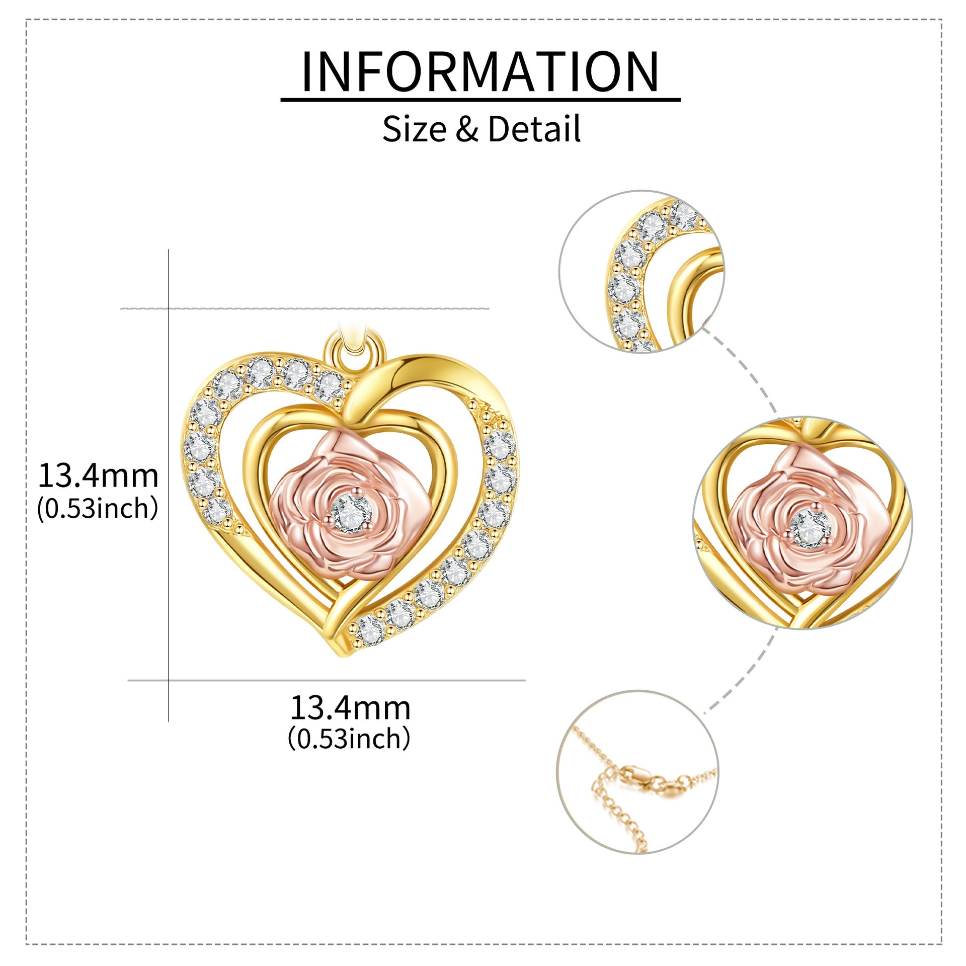 14K Two-Tone Circular Moissanite Rose With Heart Pendant Necklace For Women