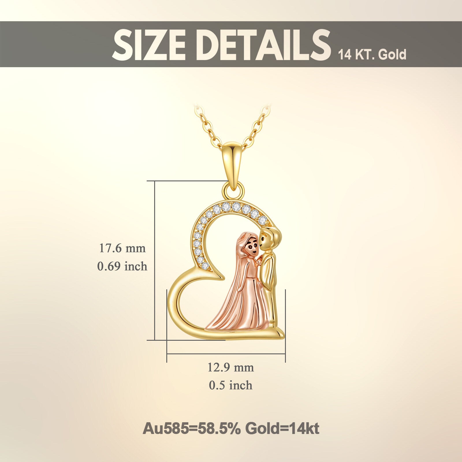 14K Gold & Rose Gold Circular Zircon Pendant Necklace For Couple