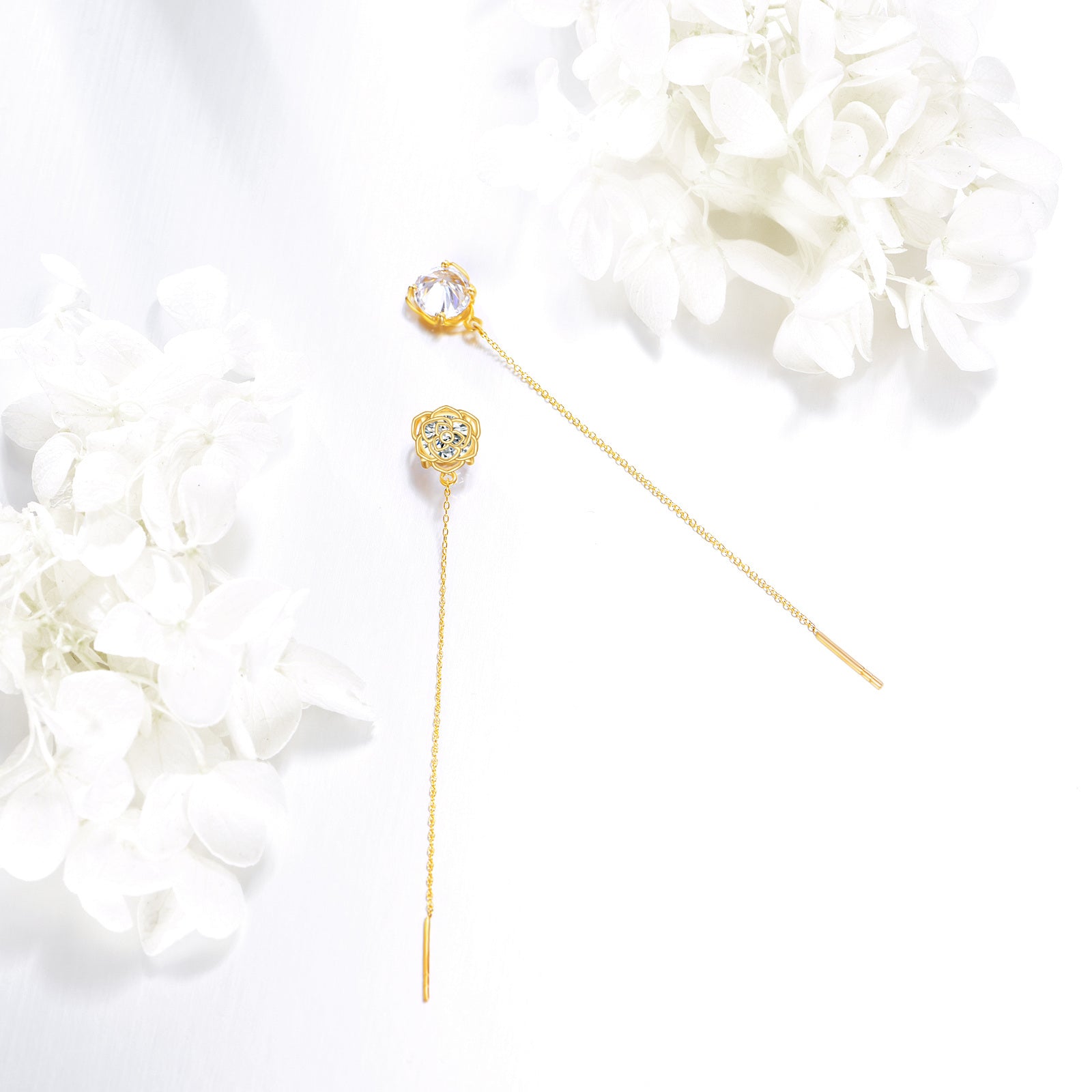 14K Gold Cubic Zirconia Rose Drop Ear Wire