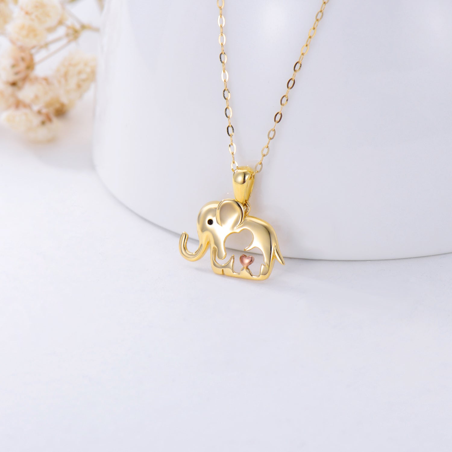 14K Gold Two Tone Elephant Pendant Necklace For Women