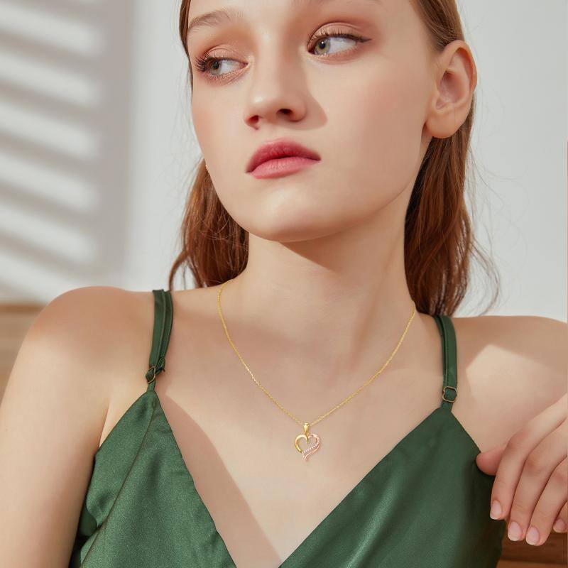 14K Gold Two-Tone Moissanite Heart Pendant Necklace For Women