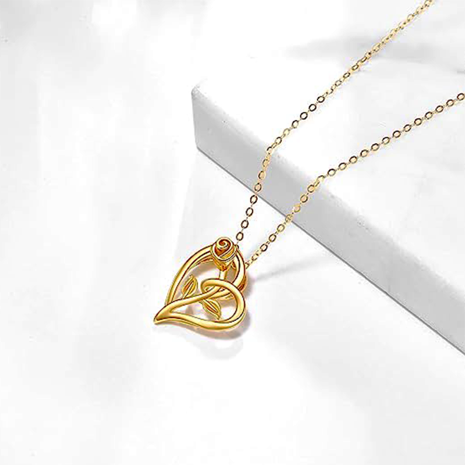 14K Gold Rose Pendant Necklace